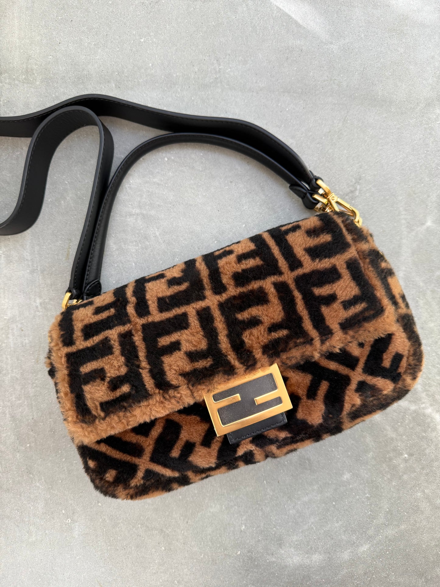 Fendi Zucca Shearling Fur Baguette