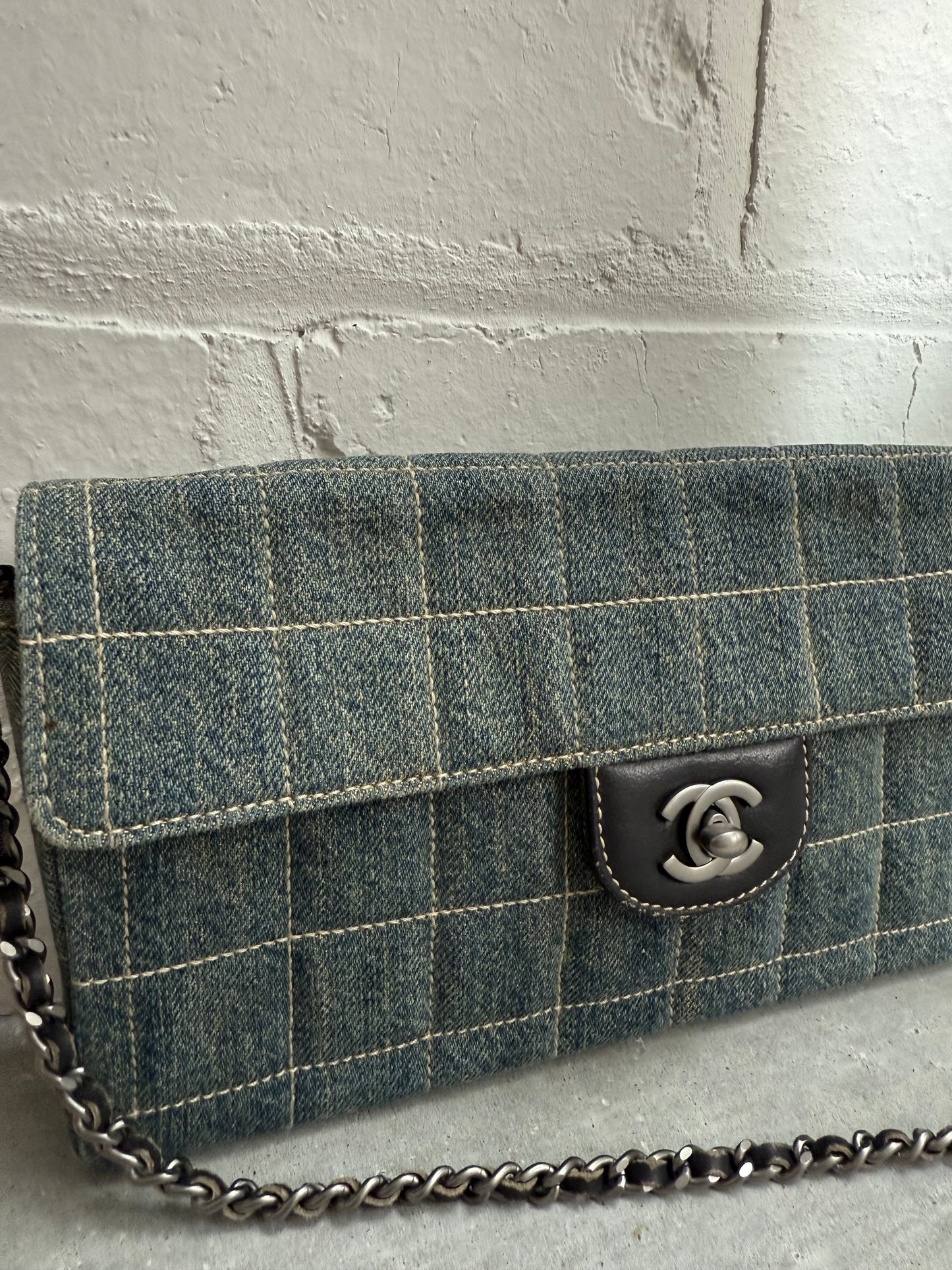 Vintage Chanel Denim East West Chocolate Bar Bag