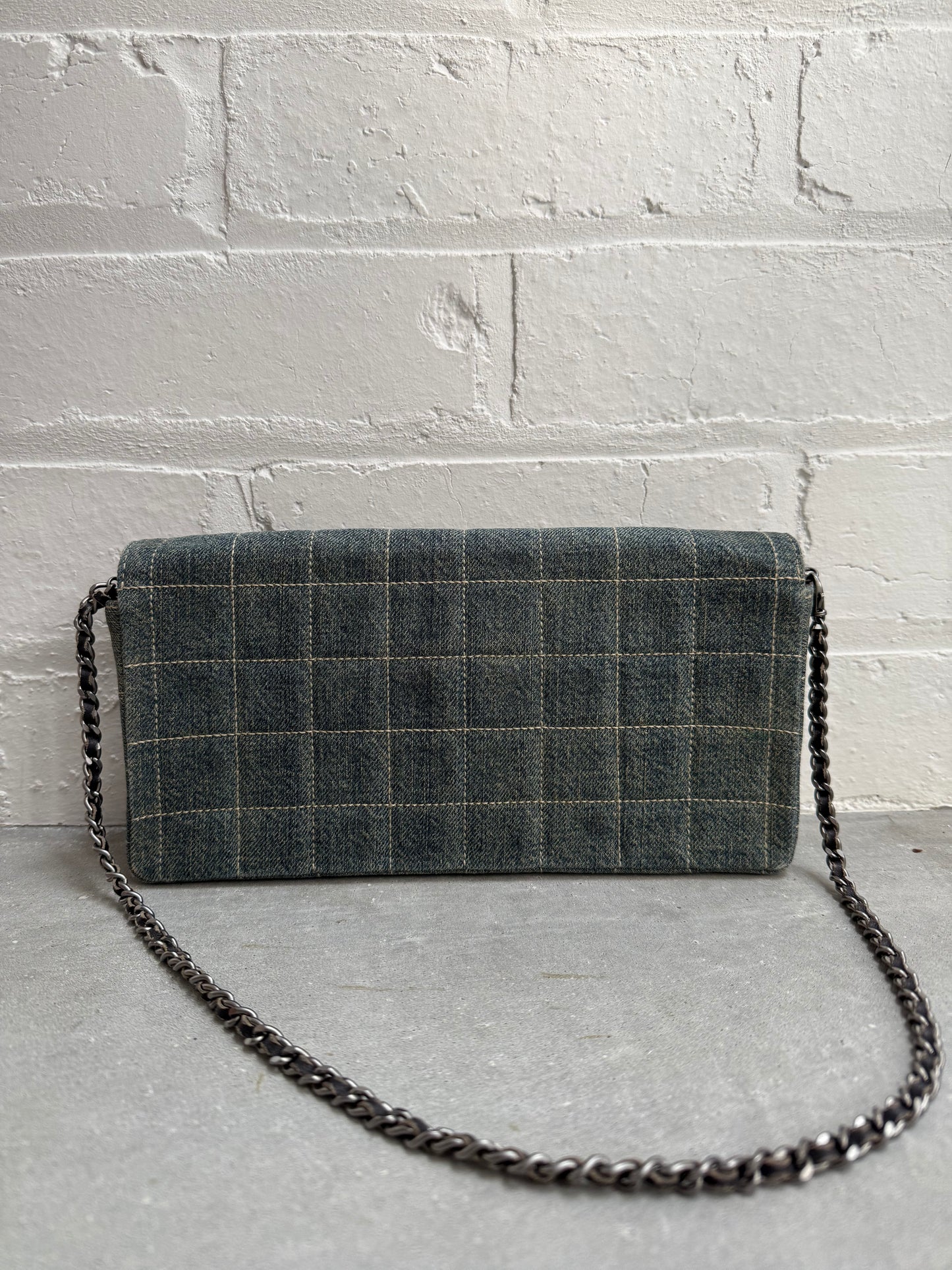 Vintage Chanel Denim East West Chocolate Bar Bag