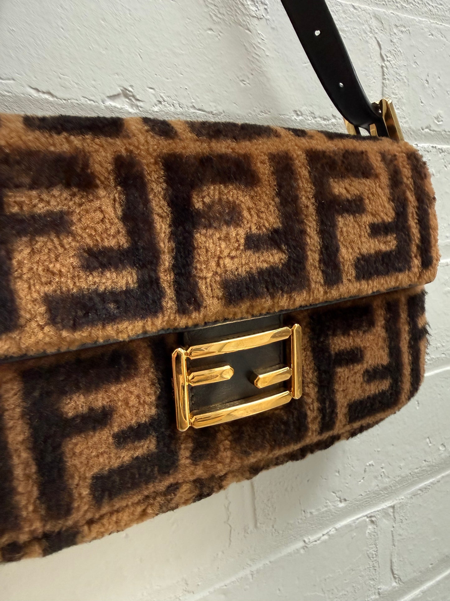 Fendi Zucca Shearling Fur Baguette