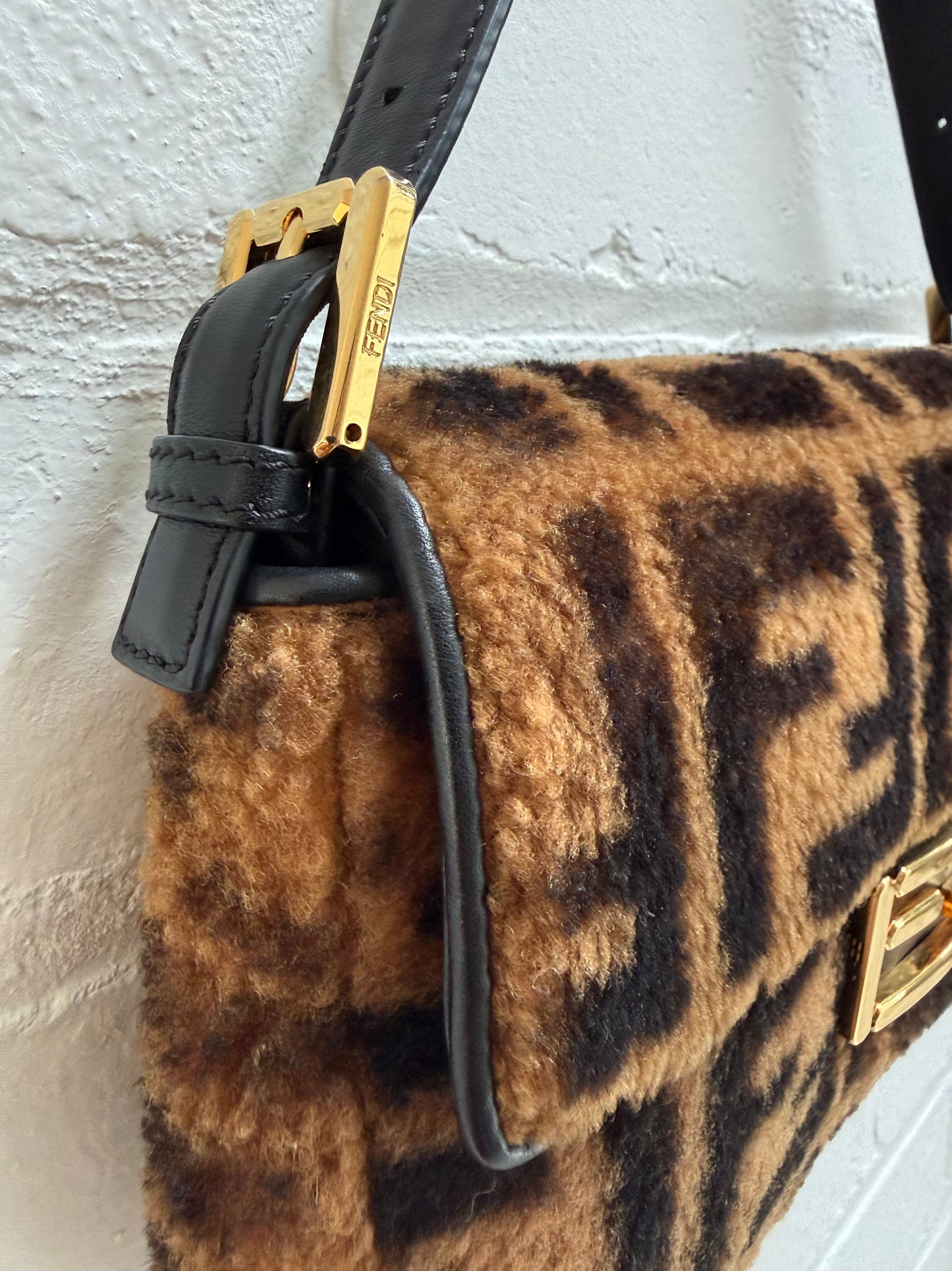 Fendi Zucca Shearling Fur Baguette