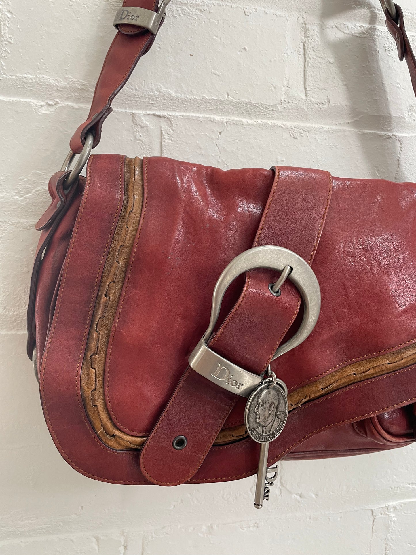 Rare Vintage Dior Gaucho Saddle Bag in Red