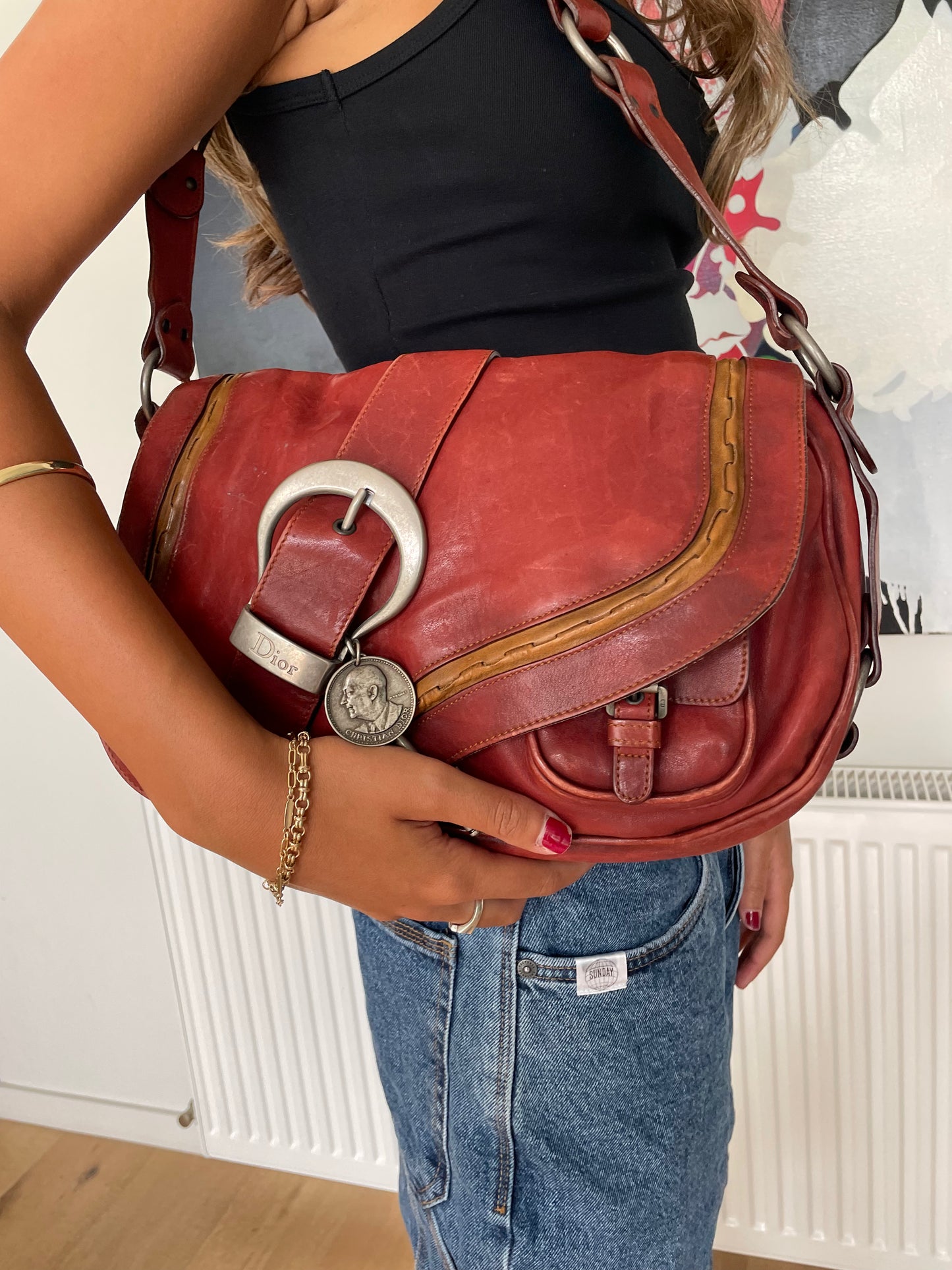 Rare Vintage Dior Gaucho Saddle Bag in Red