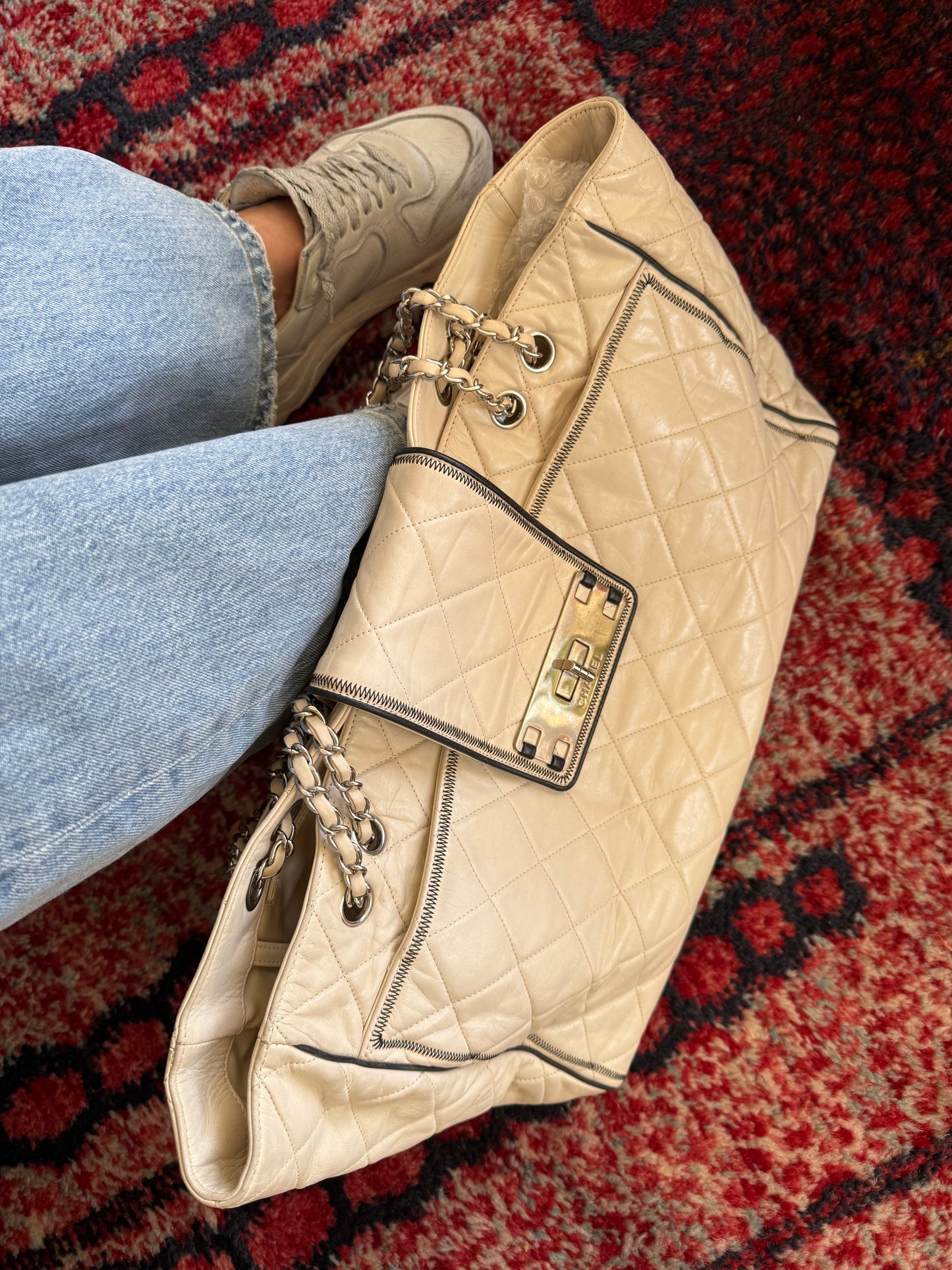 Chanel Matelasse Reissue East West Cream Tote Bag