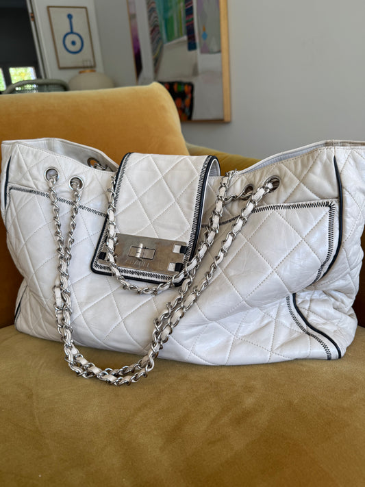 Chanel Matelasse Reissue East West Cream Tote Bag