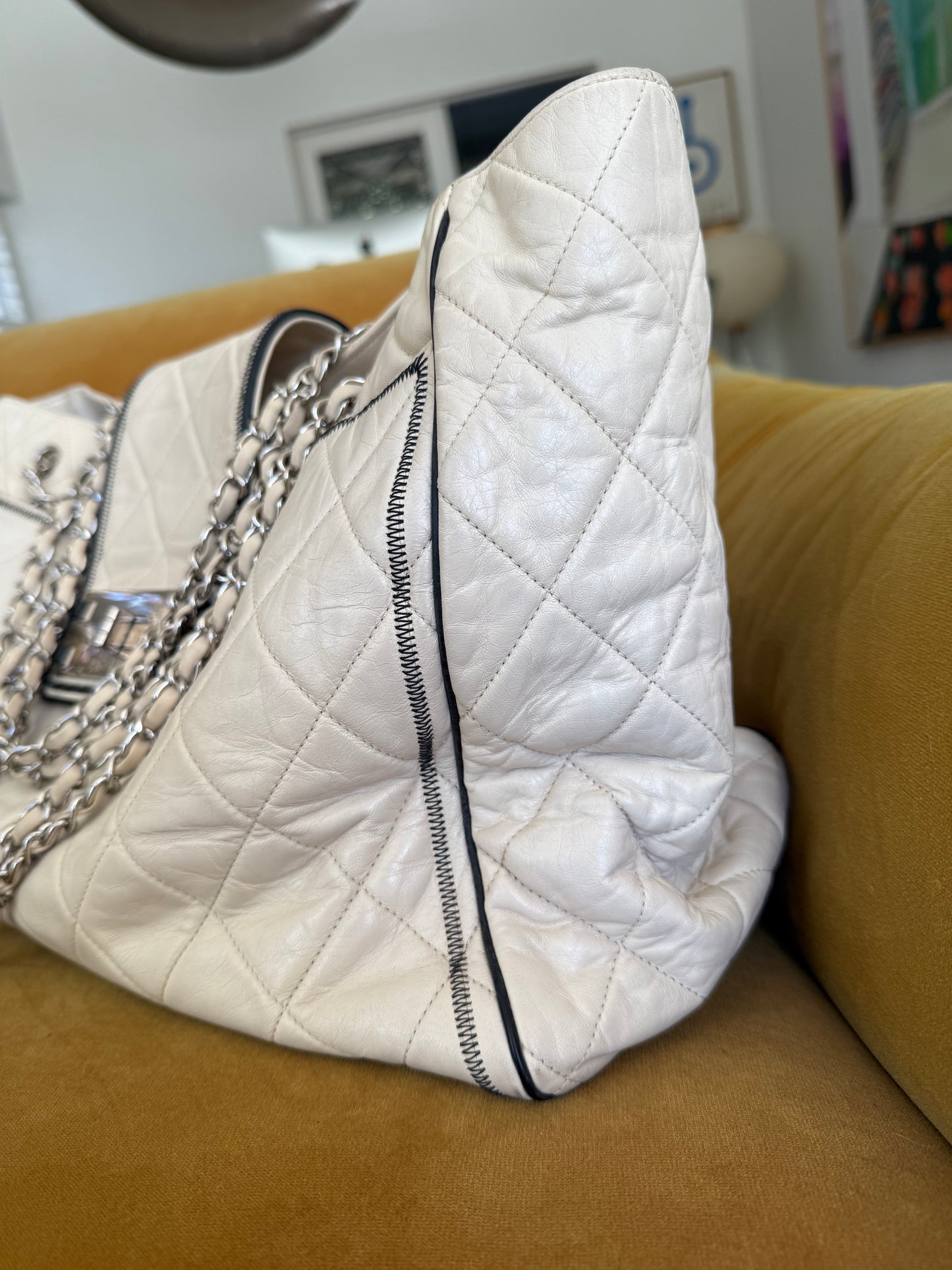 Chanel Matelasse Reissue East West Cream Tote Bag