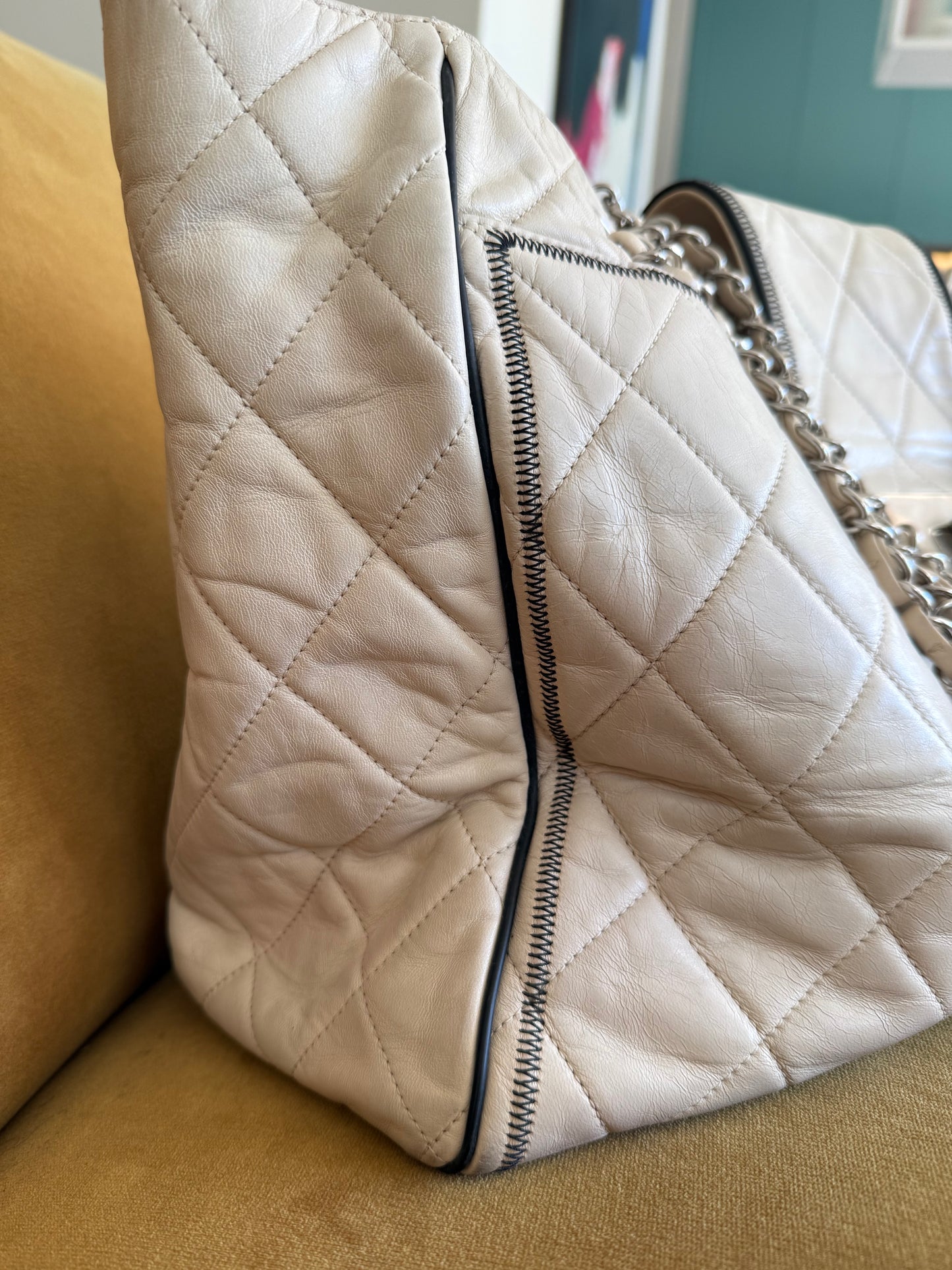 Chanel Matelasse Reissue East West Cream Tote Bag