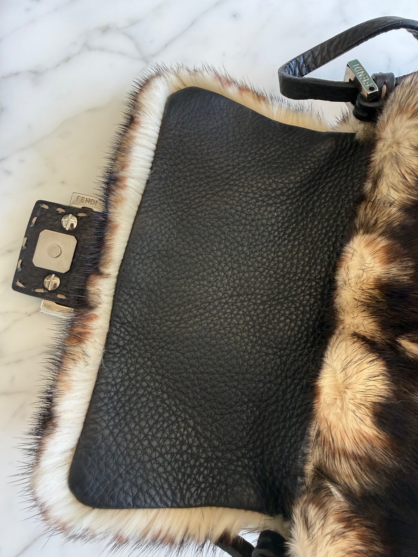 Fendi Mini Mama Selleria Baguette in Leopard Mink Fur