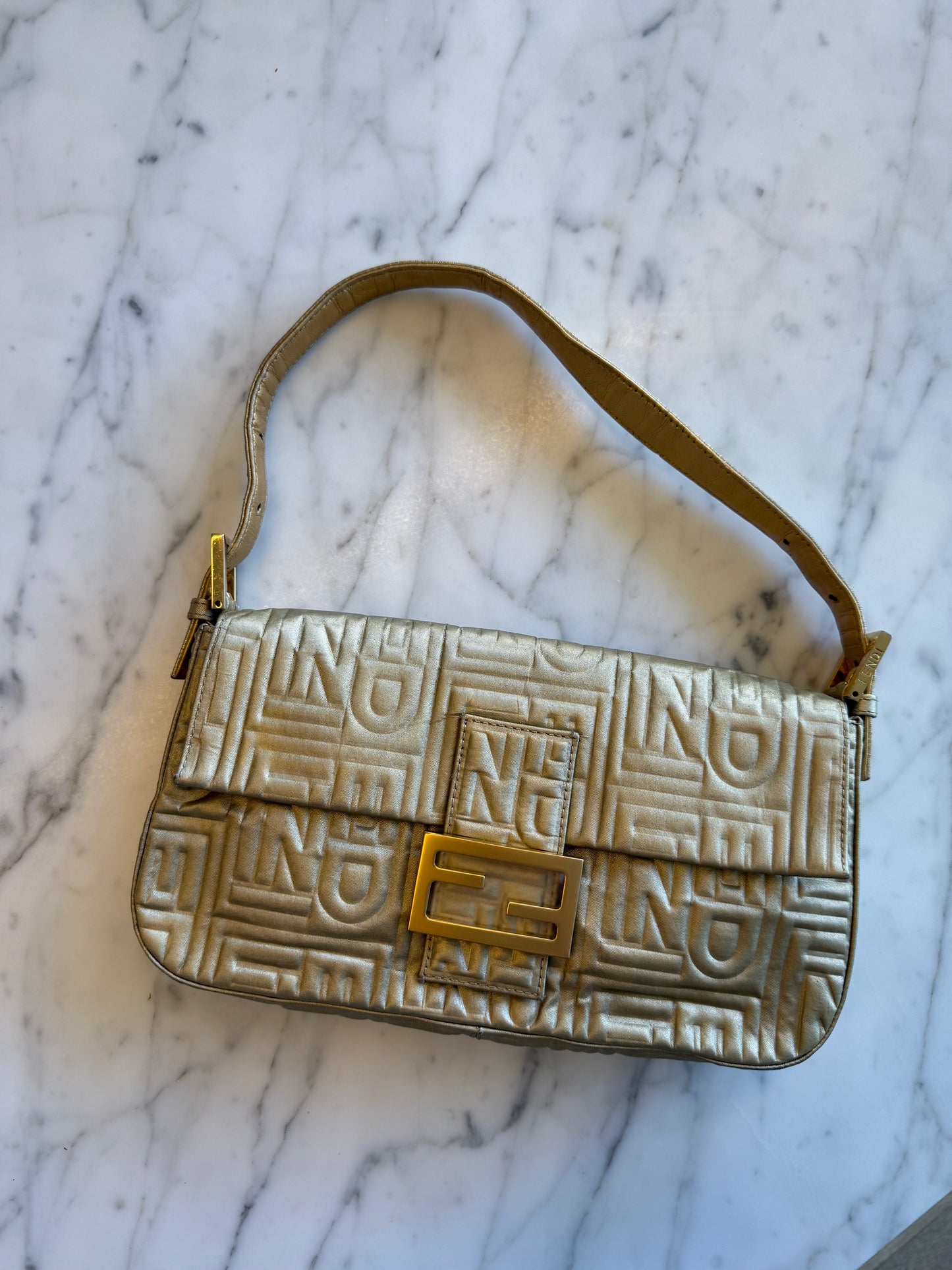 Fendi Gold Embossed Baguette