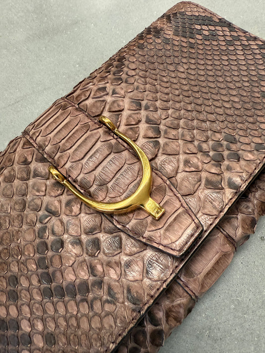 Gucci Brown Python Leather Stirrup Clutch