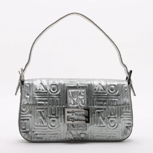 Fendi Silver Logo Embossed Baguette