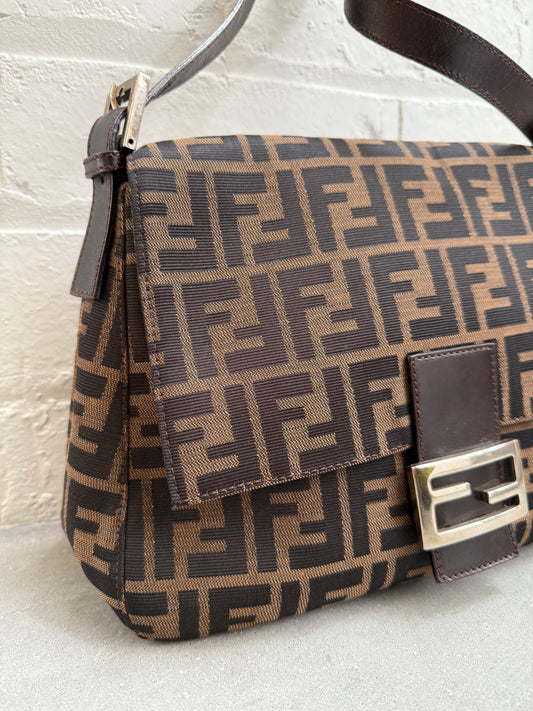 Fendi Zucca Mamma Baguette with Silver Hardware