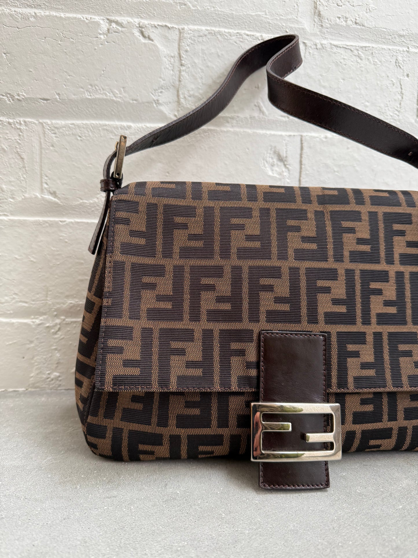 Fendi Zucca Mamma Baguette with Silver Hardware