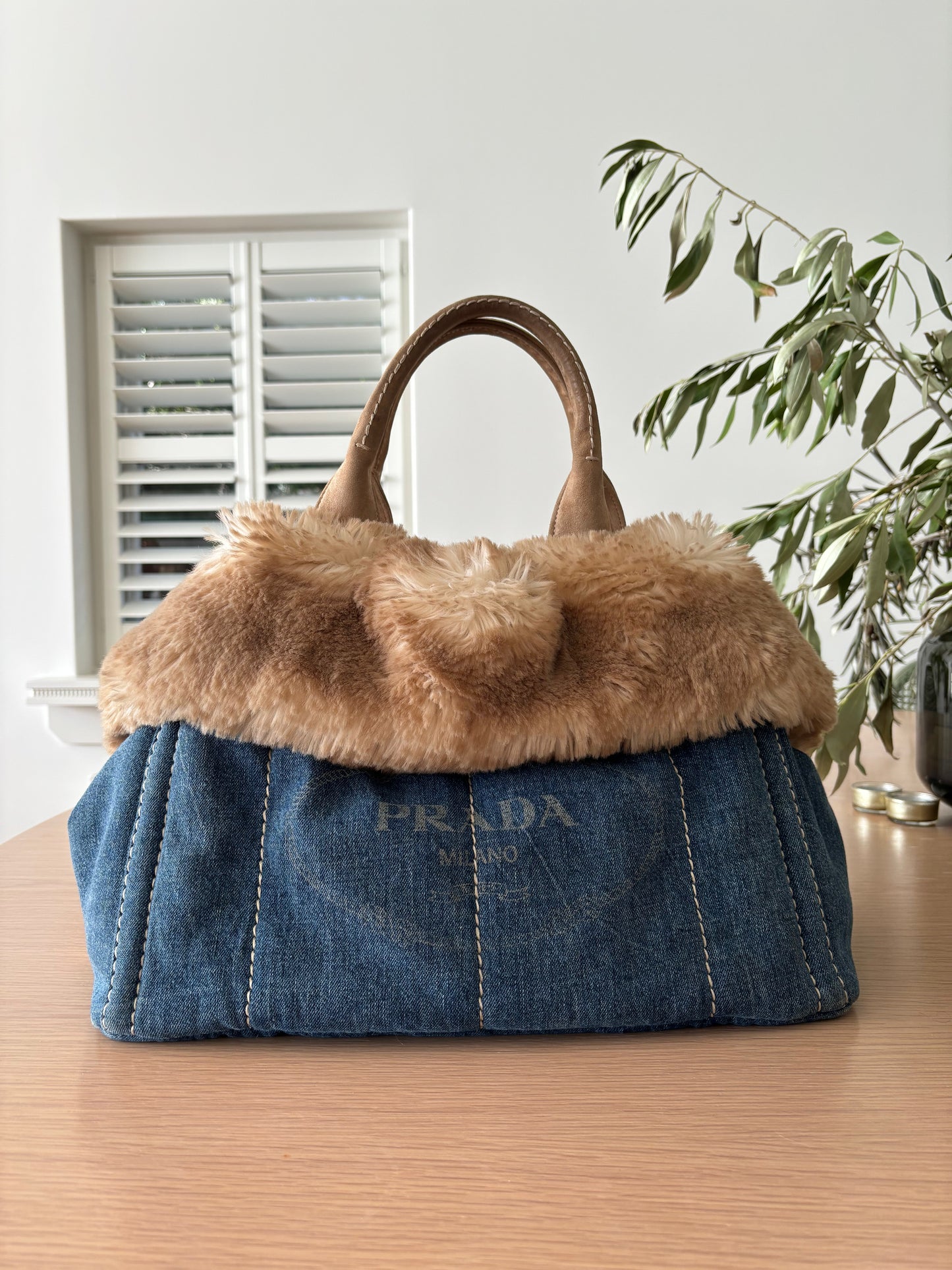 Prada Limited Edition Fur Canapa Tote Bag