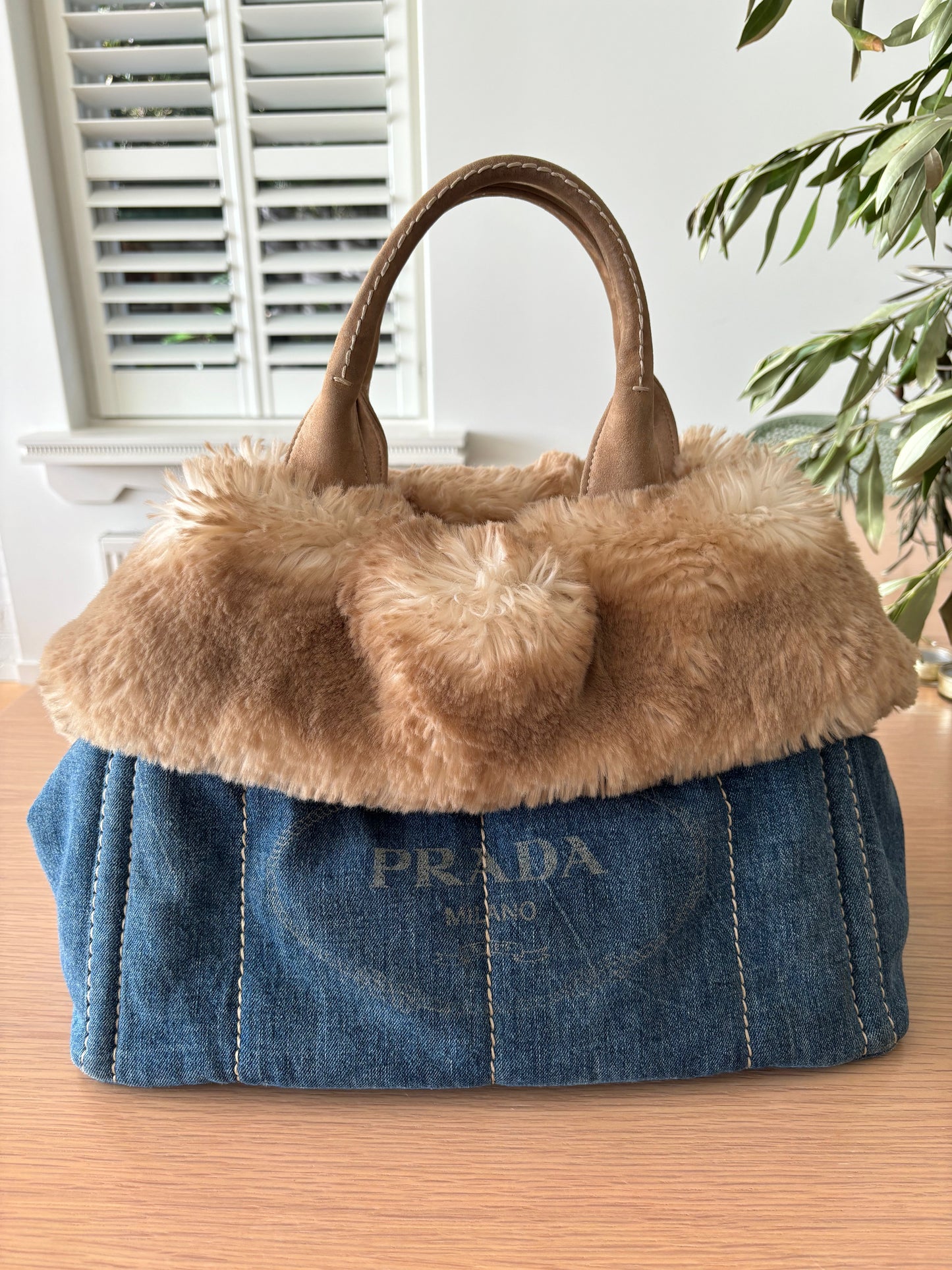 Prada Limited Edition Fur Canapa Tote Bag