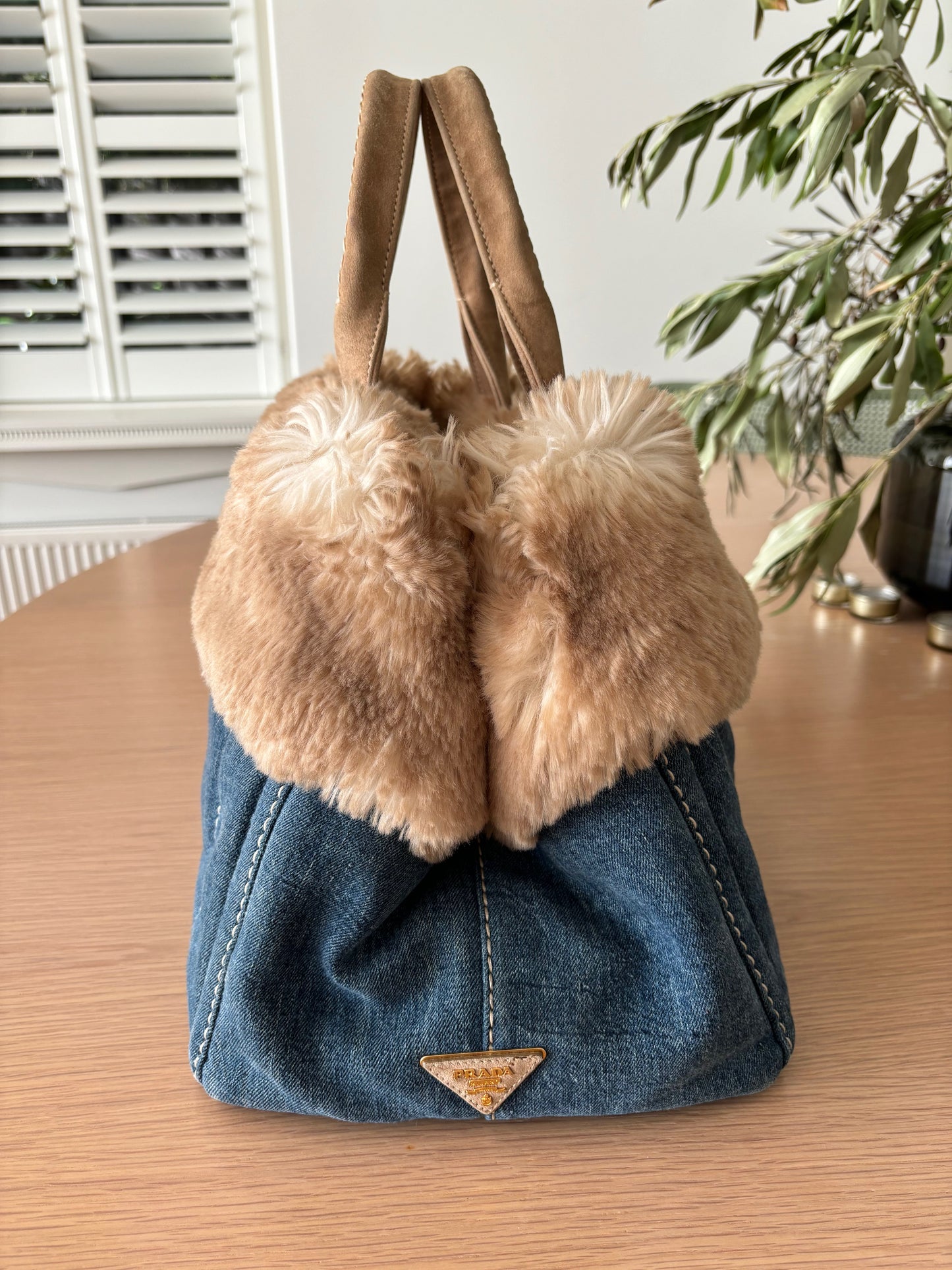 Prada Limited Edition Fur Canapa Tote Bag