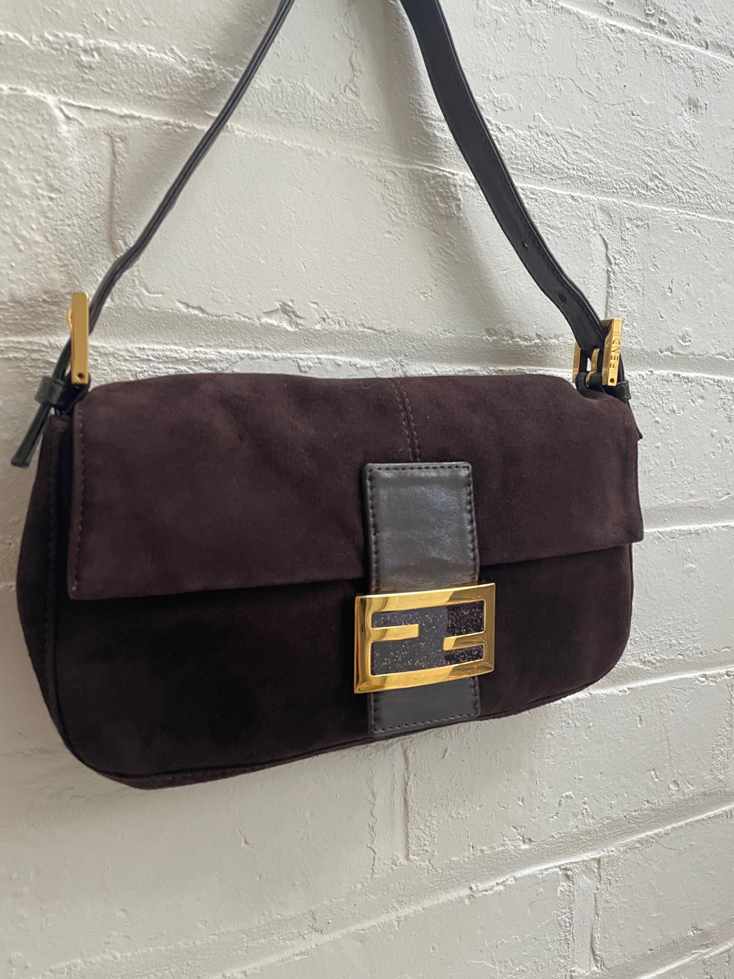 Fendi Chocolate Brown Suede Baguette