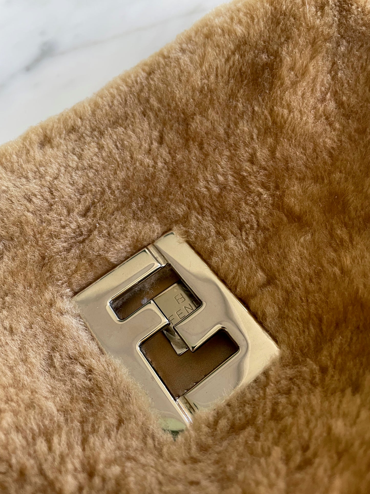 Fendi Brown Fur Logo Shoulder Bag