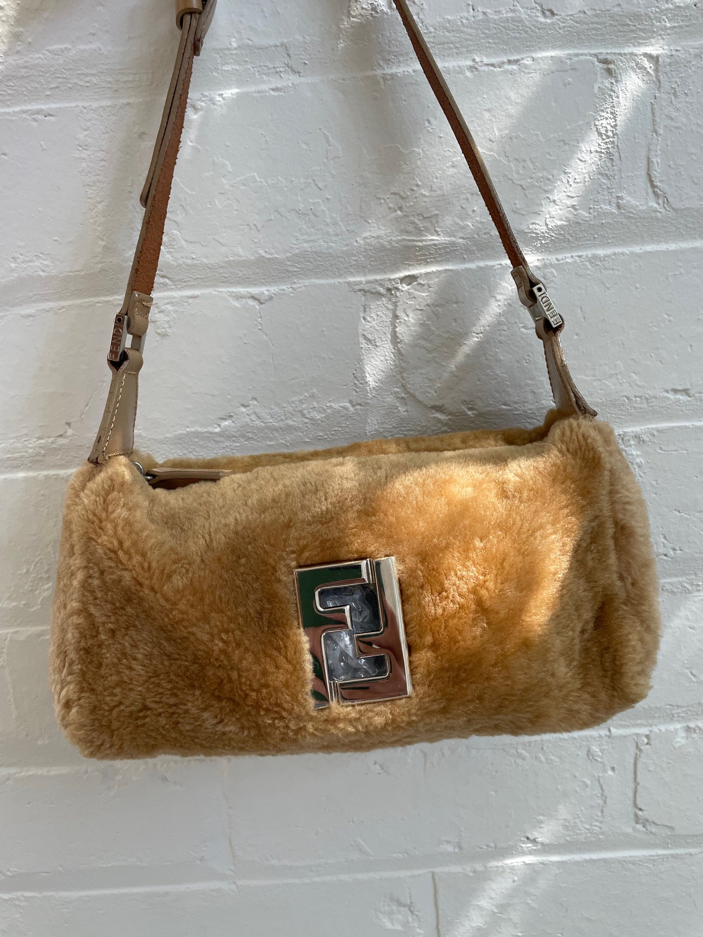 Fendi Brown Fur Logo Shoulder Bag