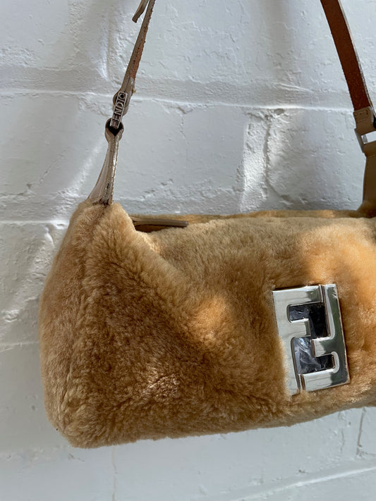 Fendi Brown Fur Logo Shoulder Bag