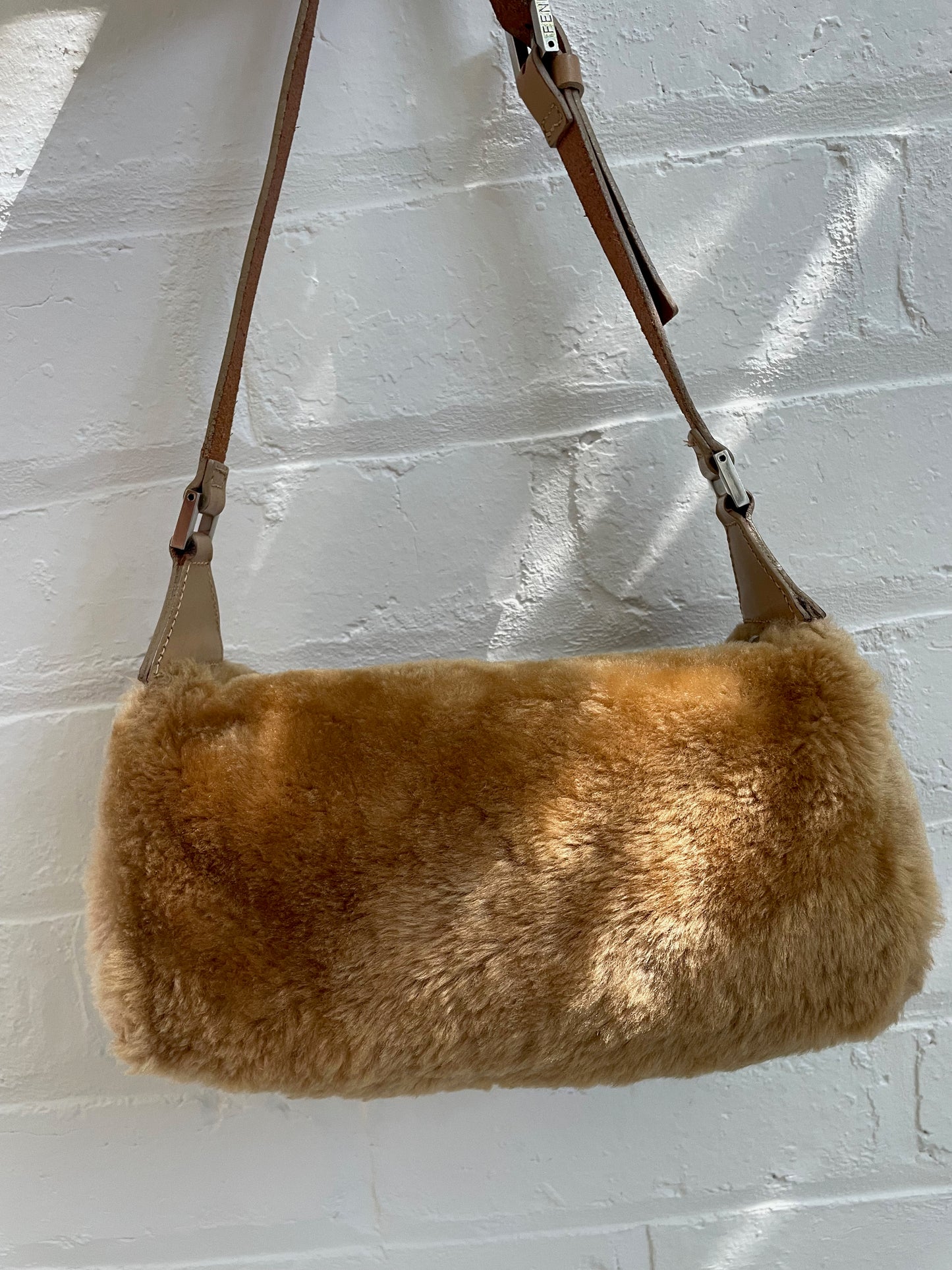 Fendi Brown Fur Logo Shoulder Bag