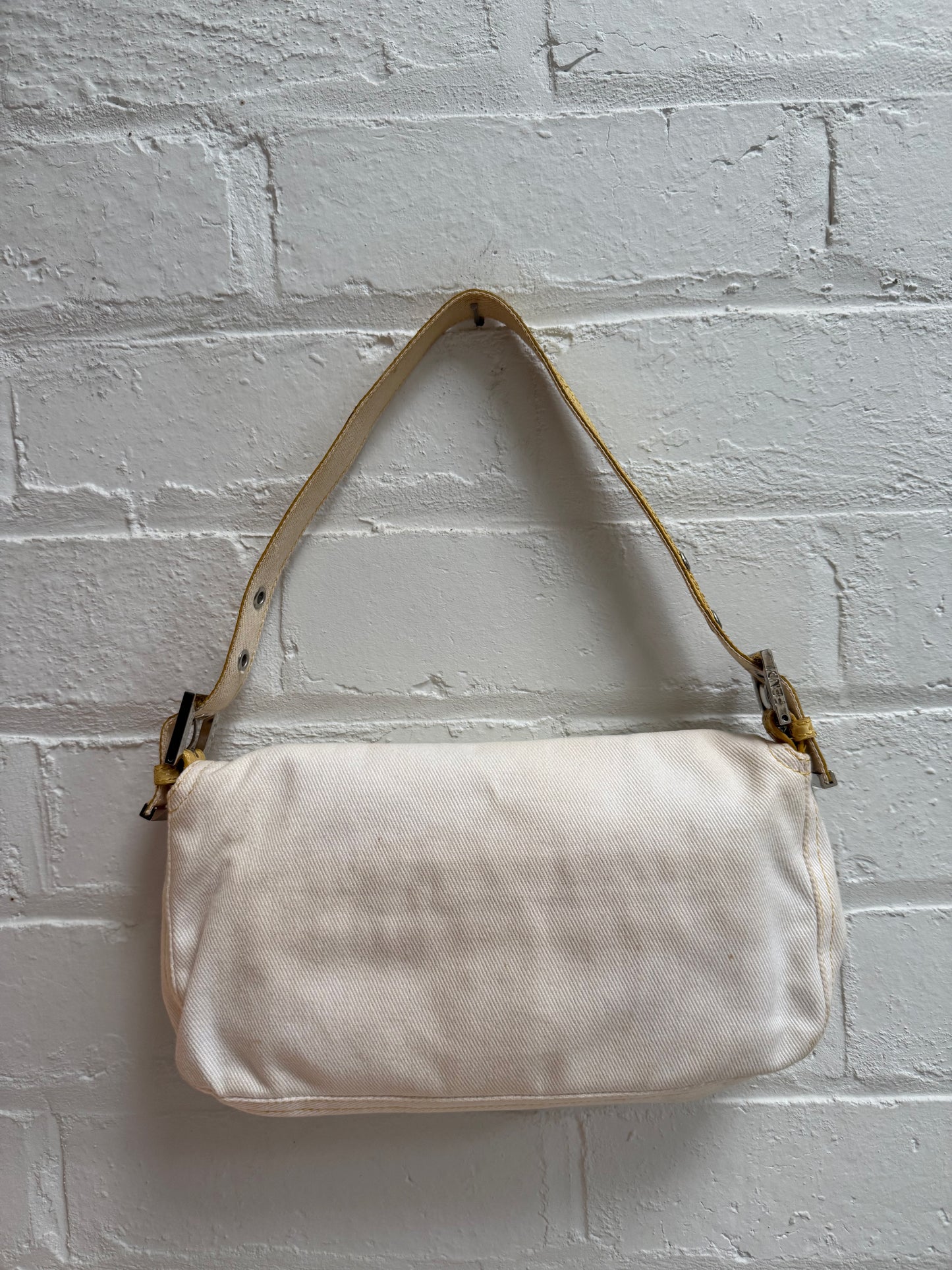 Vintage Fendi White Denim Baguette with Yellow Python Trim