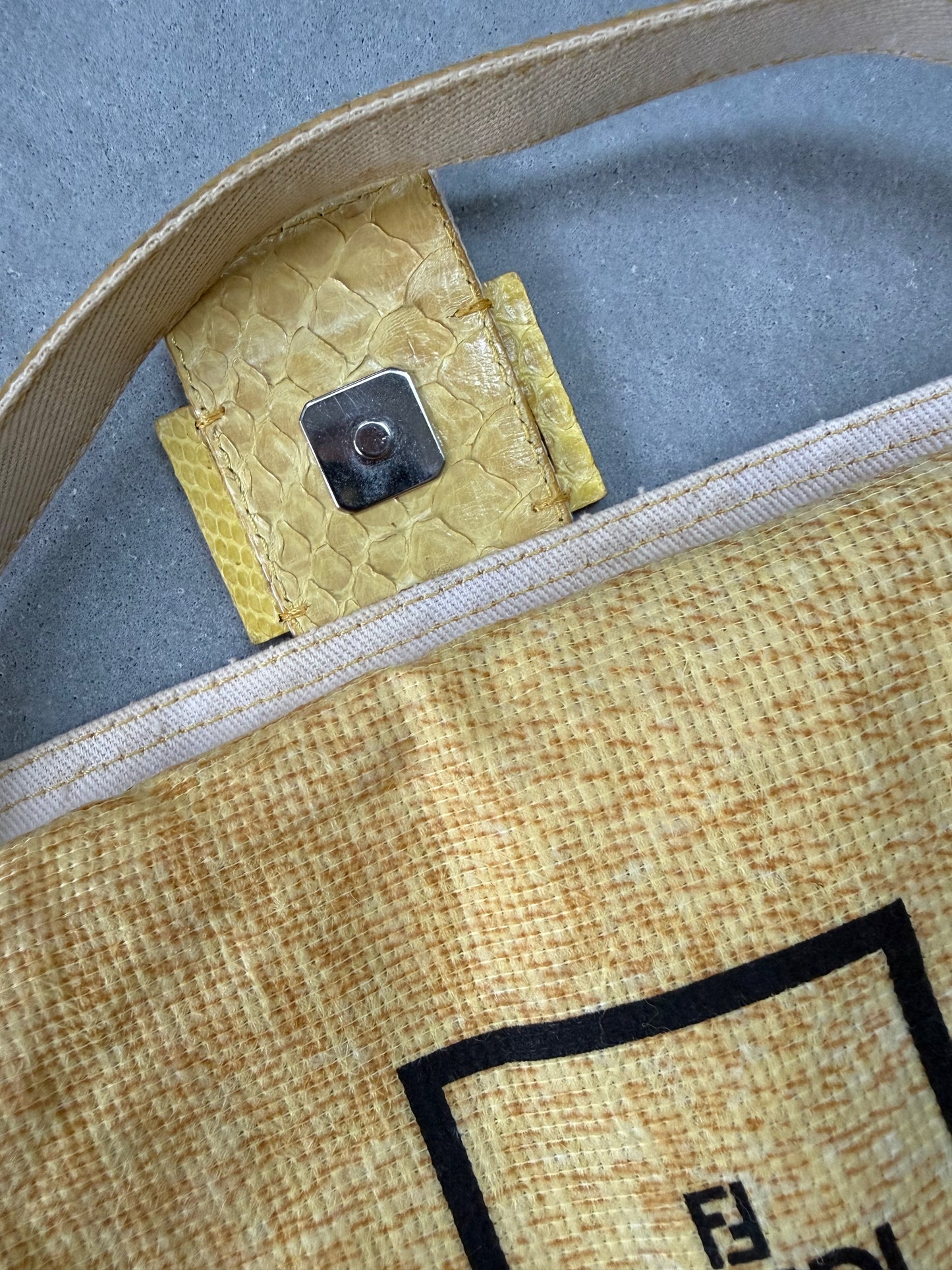 Vintage Fendi White Denim Baguette with Yellow Python Trim