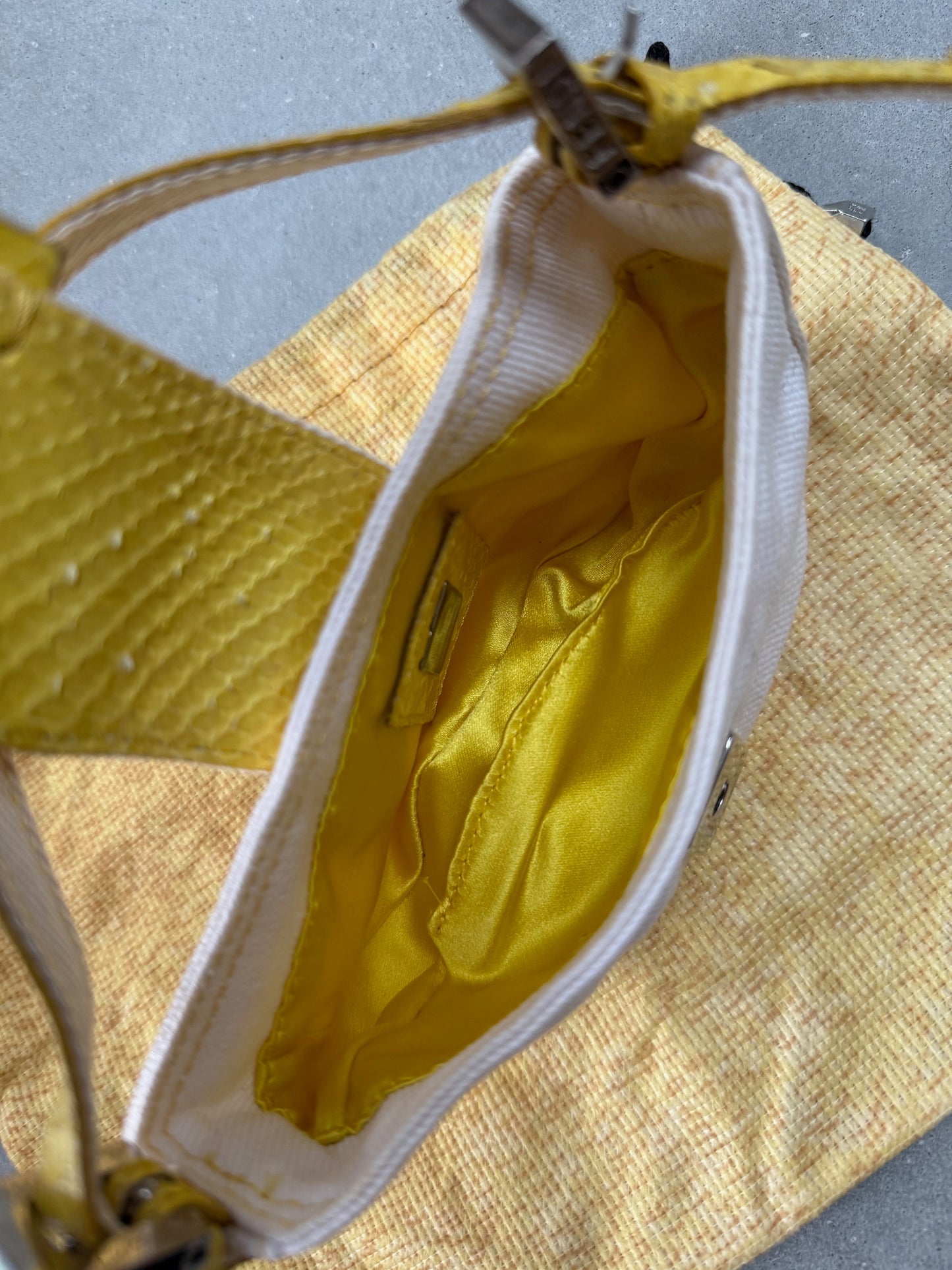 Fendi Mini Croissant Bag in White Denim and Yellow Python