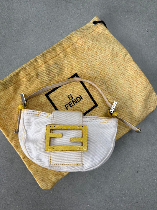 Fendi Mini Croissant Bag in White Denim and Yellow Python