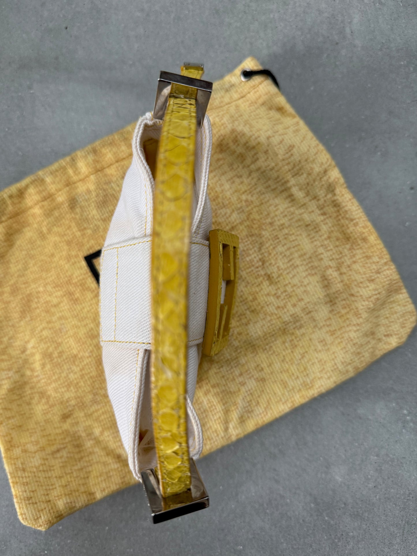 Fendi Mini Croissant Bag in White Denim and Yellow Python