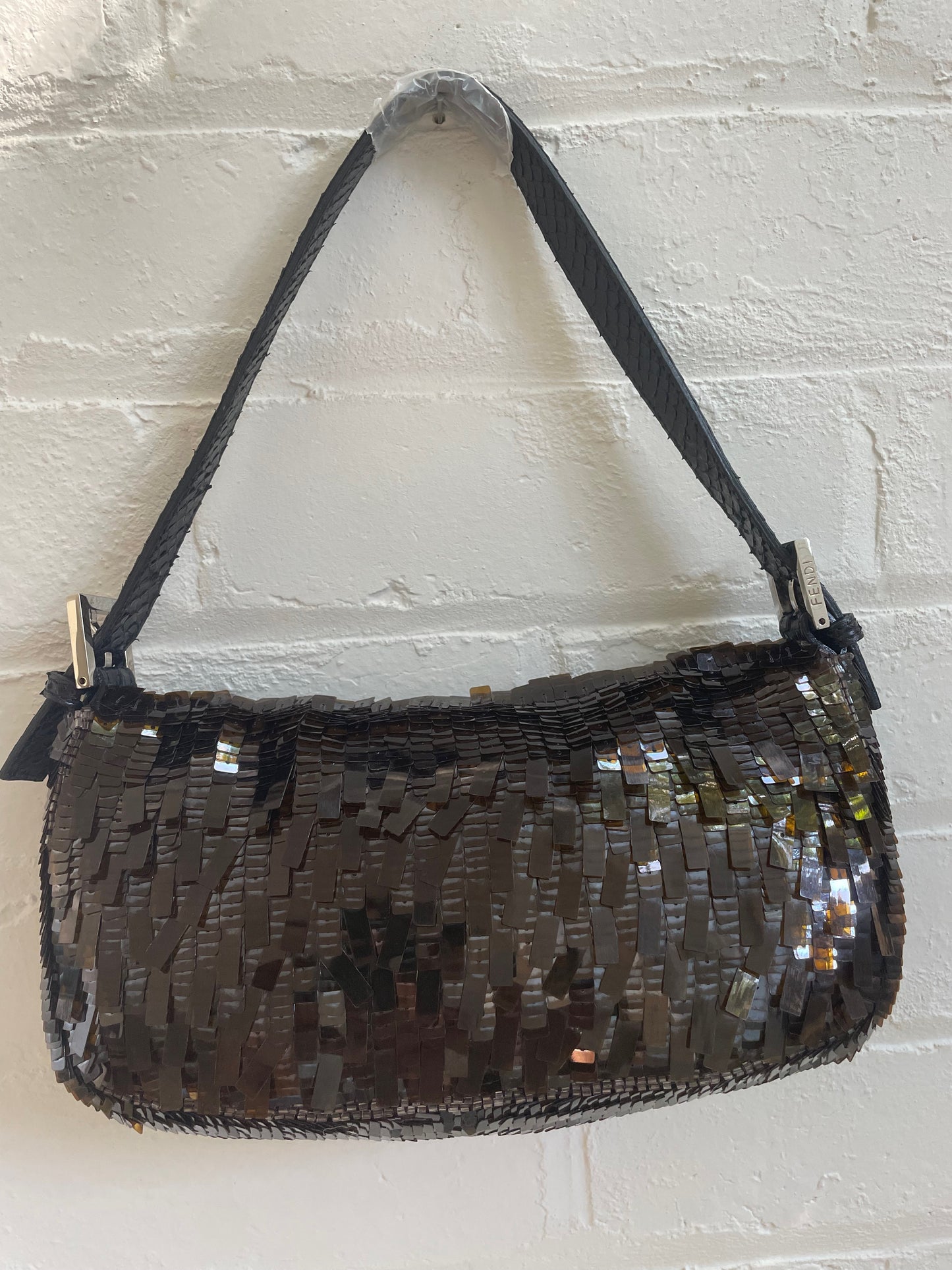 Fendi Brown Metallic Sequin & Python Baguette