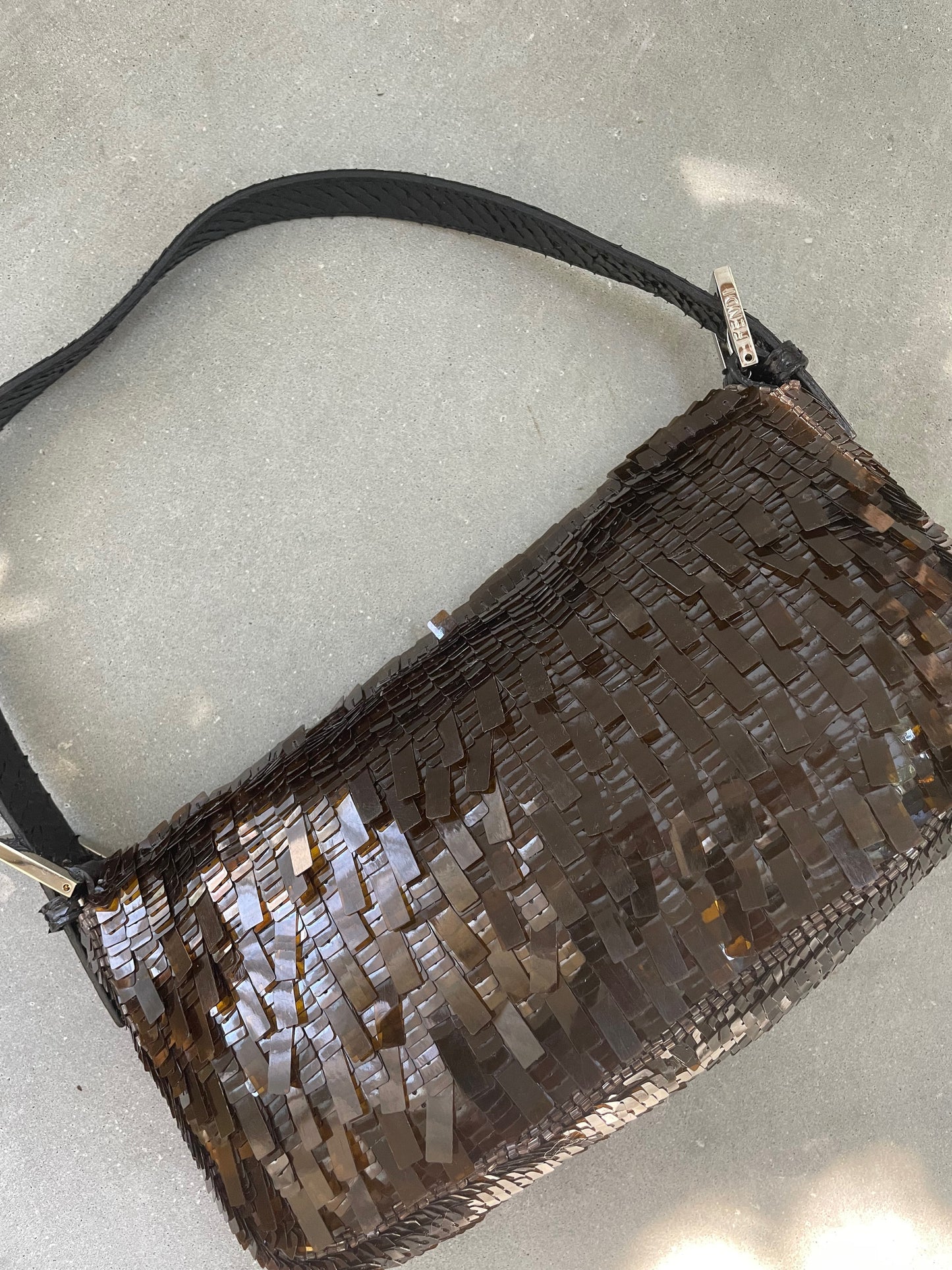 Fendi Brown Metallic Sequin & Python Baguette