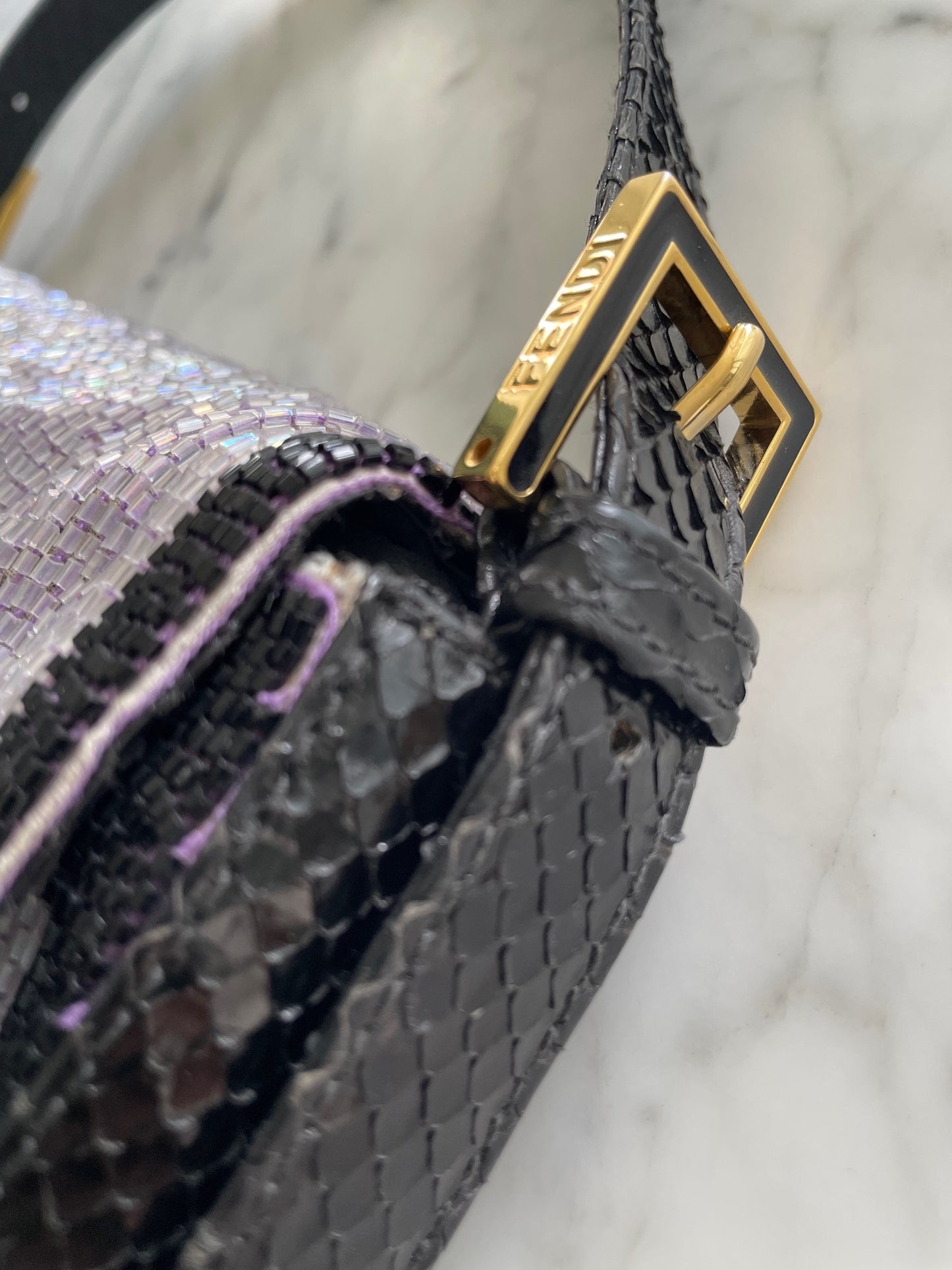 Fendi Vintage Lilac & Black Trim Beaded Baguette