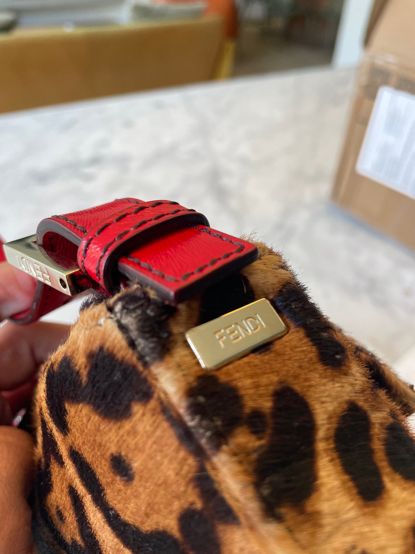 Fendi Leopard Print and Red Leather Baguette