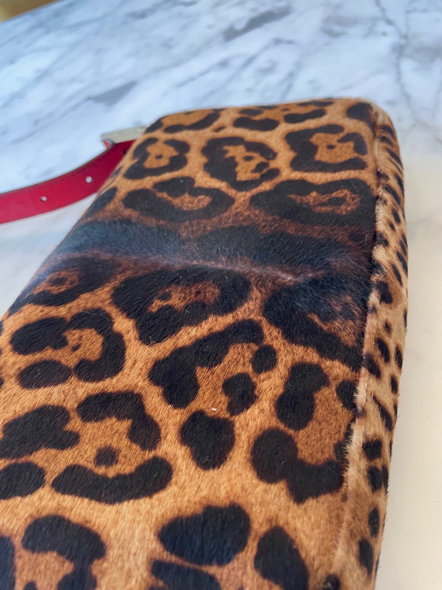 Fendi Leopard Print and Red Leather Baguette