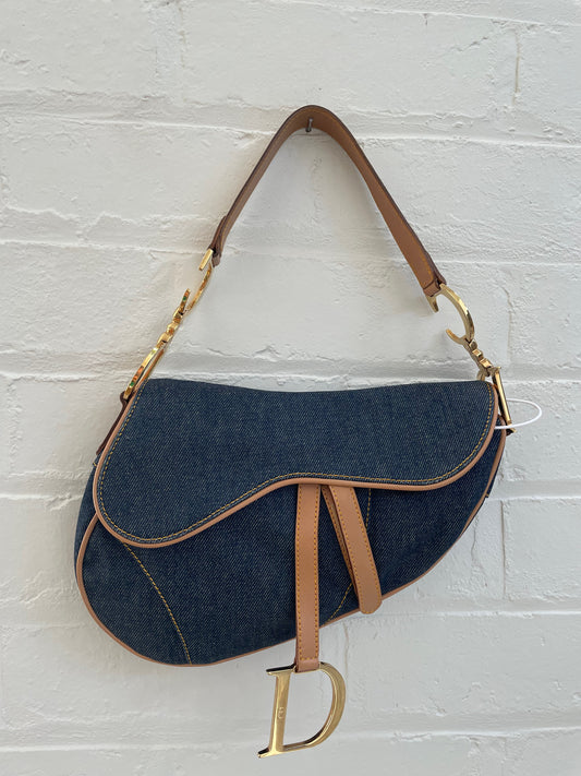 Dior Denim and Leather Saddle Bag