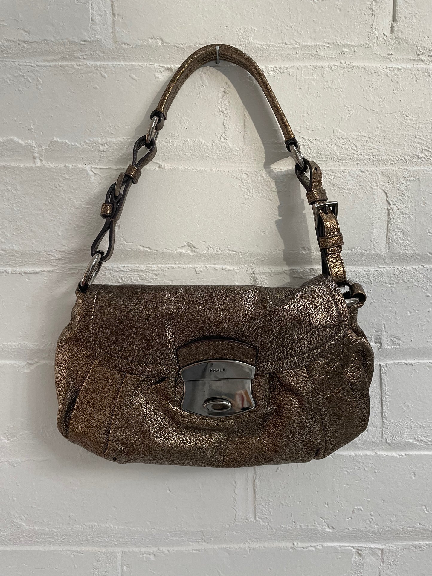 Prada Bronze Pushlock Flap Leather Bag