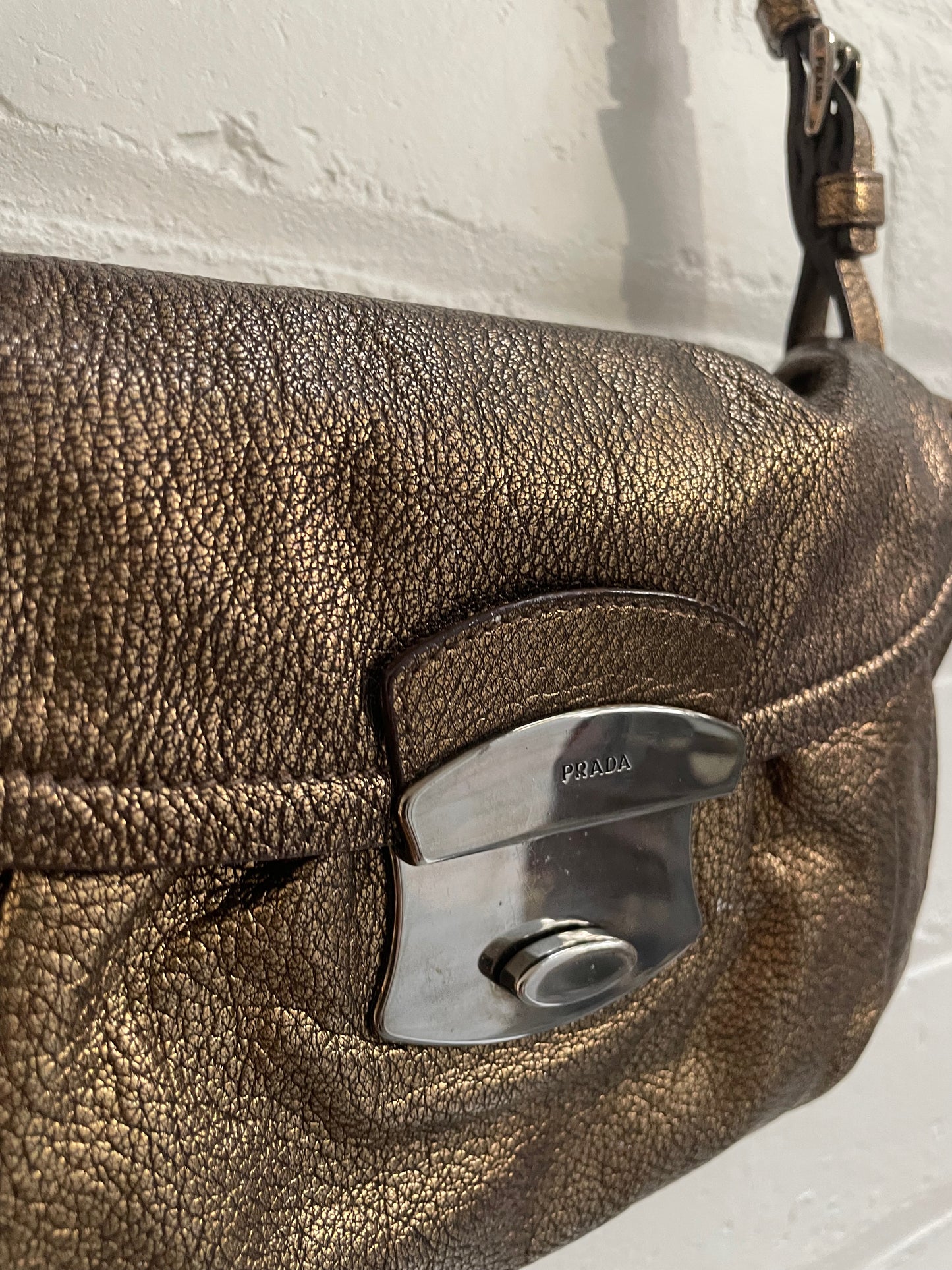 Prada Bronze Pushlock Flap Leather Bag