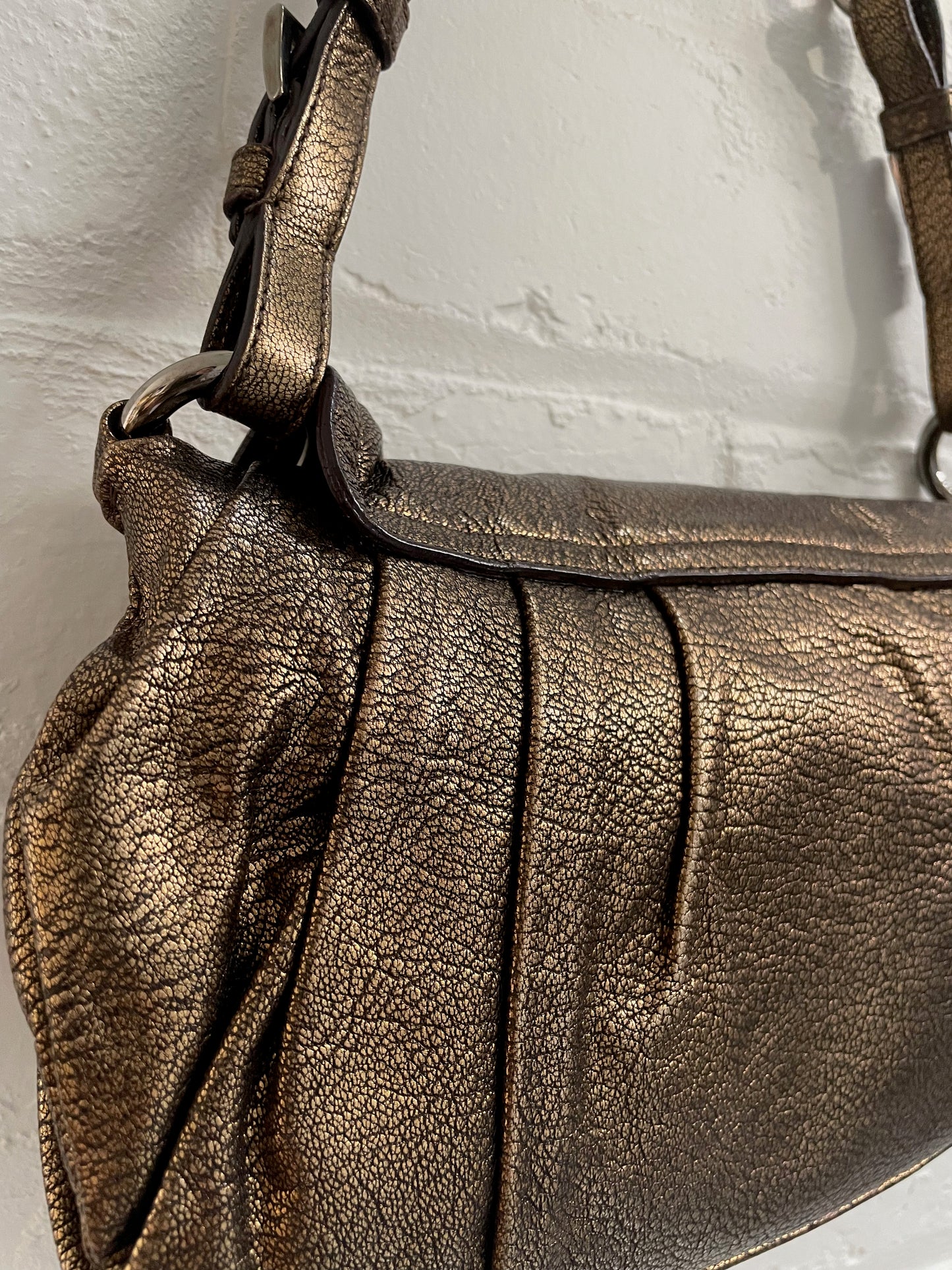 Prada Bronze Pushlock Flap Leather Bag