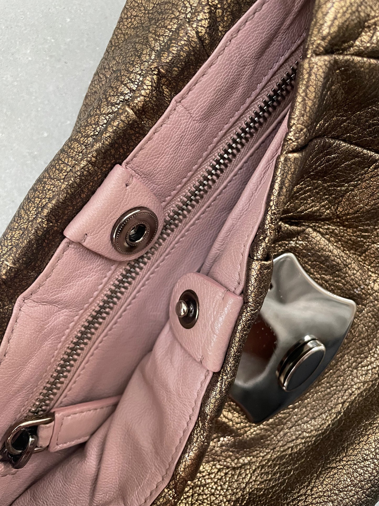 Prada Bronze Pushlock Flap Leather Bag