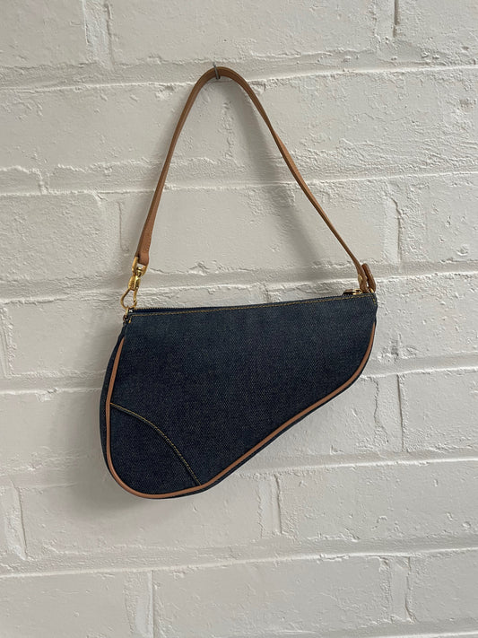 Christian Dior 2001 Blue Denim Saddle Bag