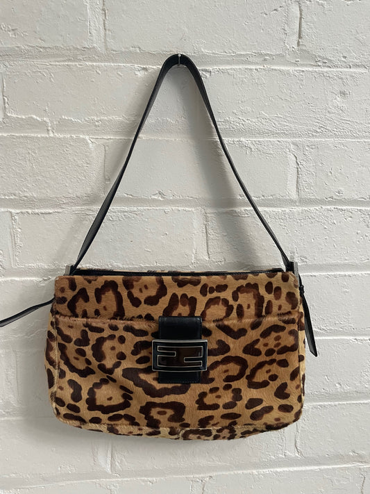 Fendi Leopard Pony Hair FF Logo Shoulder Bag