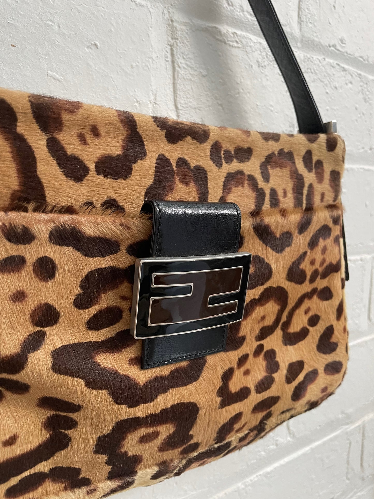 Fendi Leopard Pony Hair FF Logo Shoulder Bag