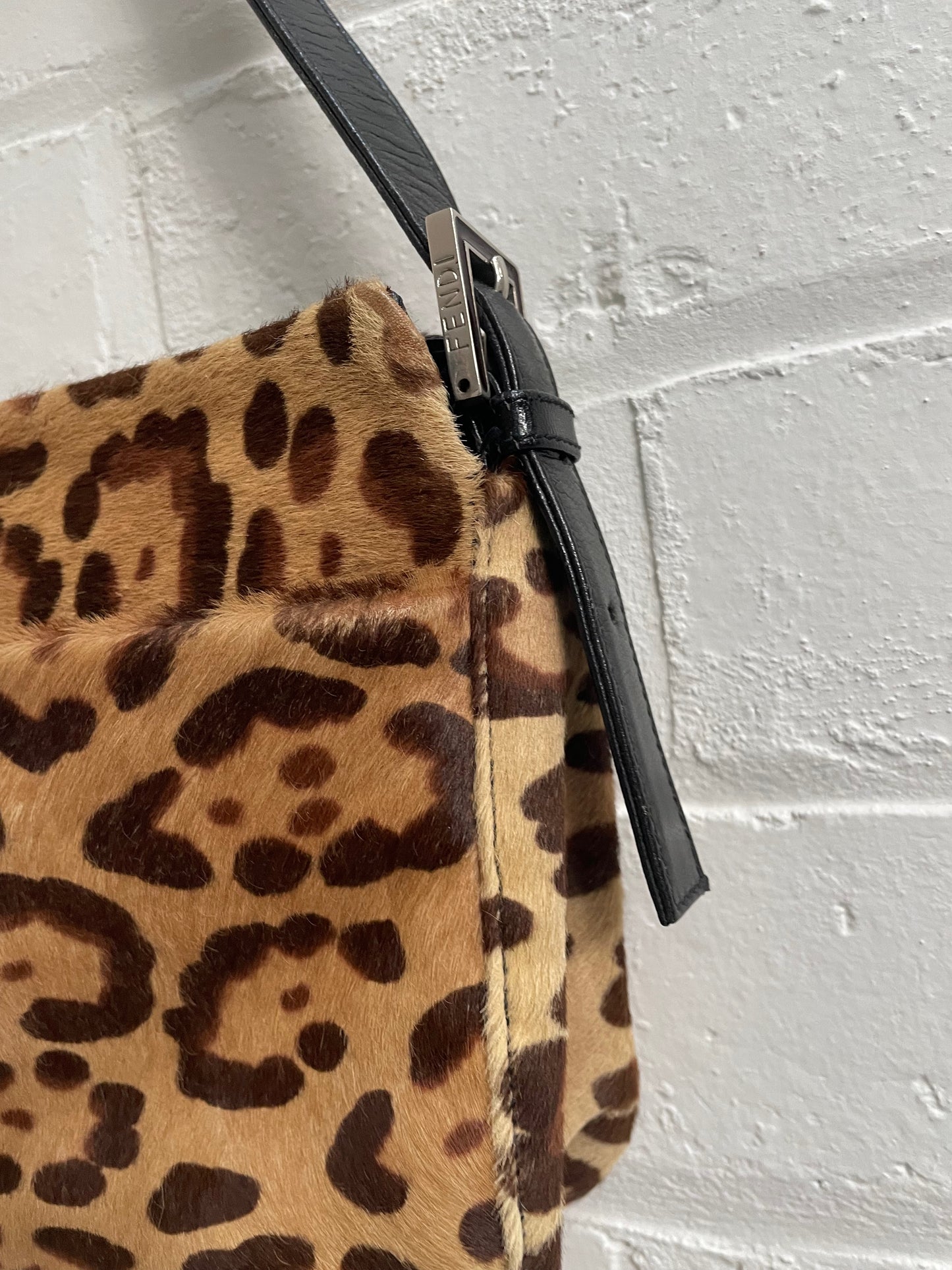 Fendi Leopard Pony Hair FF Logo Shoulder Bag