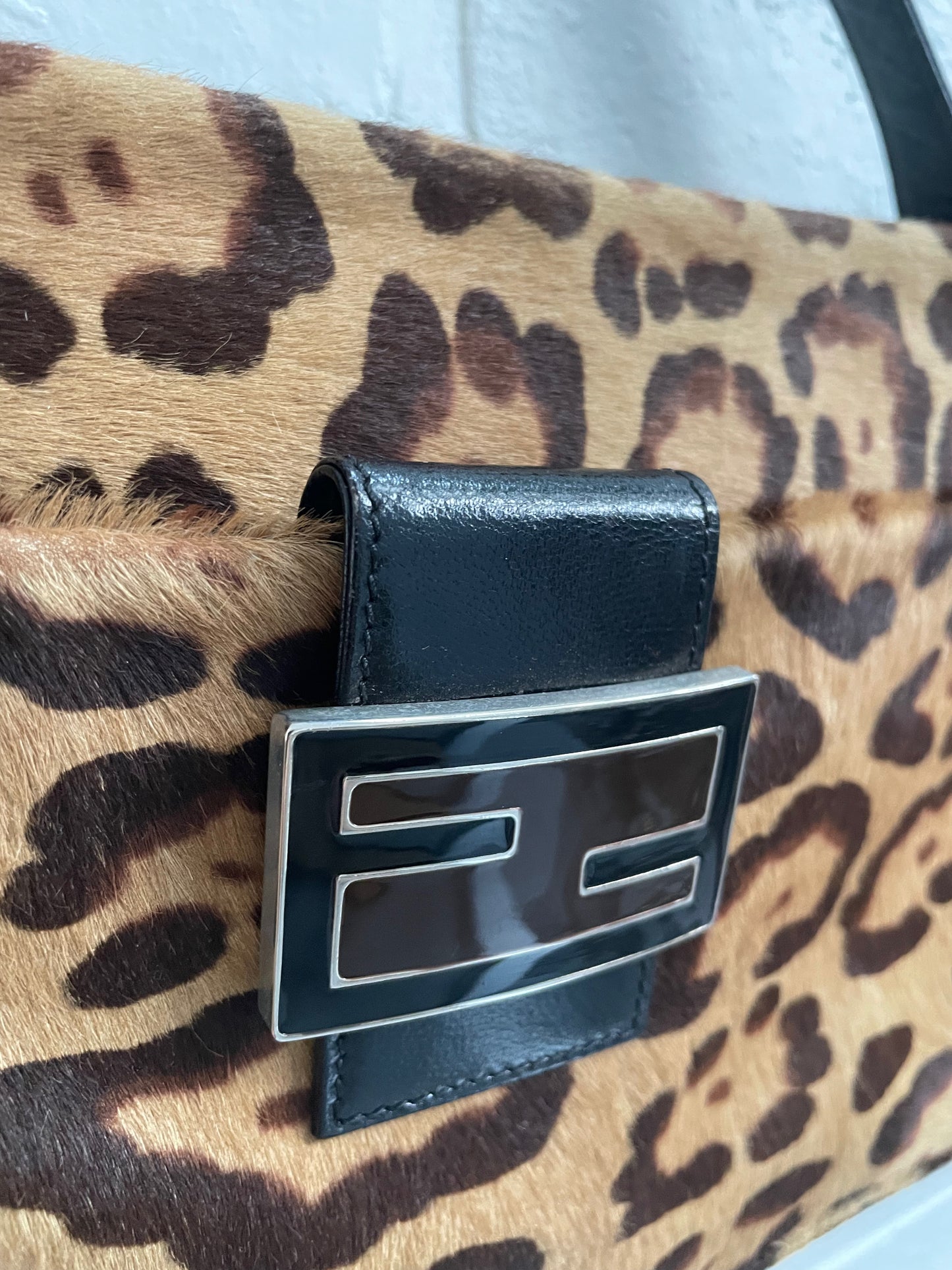 Fendi Leopard Pony Hair FF Logo Shoulder Bag