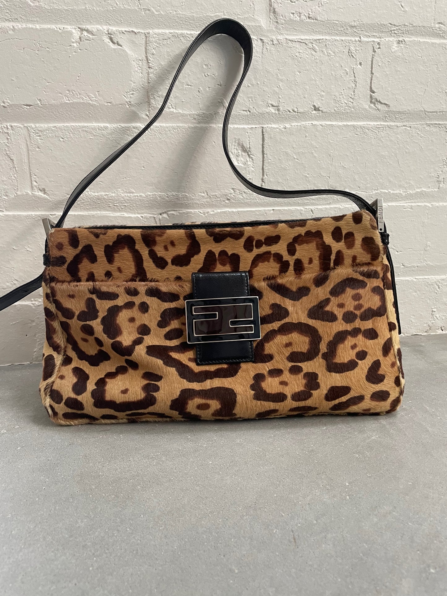 Fendi Leopard Pony Hair FF Logo Shoulder Bag