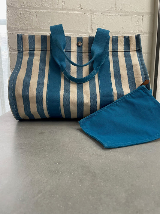 Hermès Stripe Border Cannes MM Tote Bag Blue x White