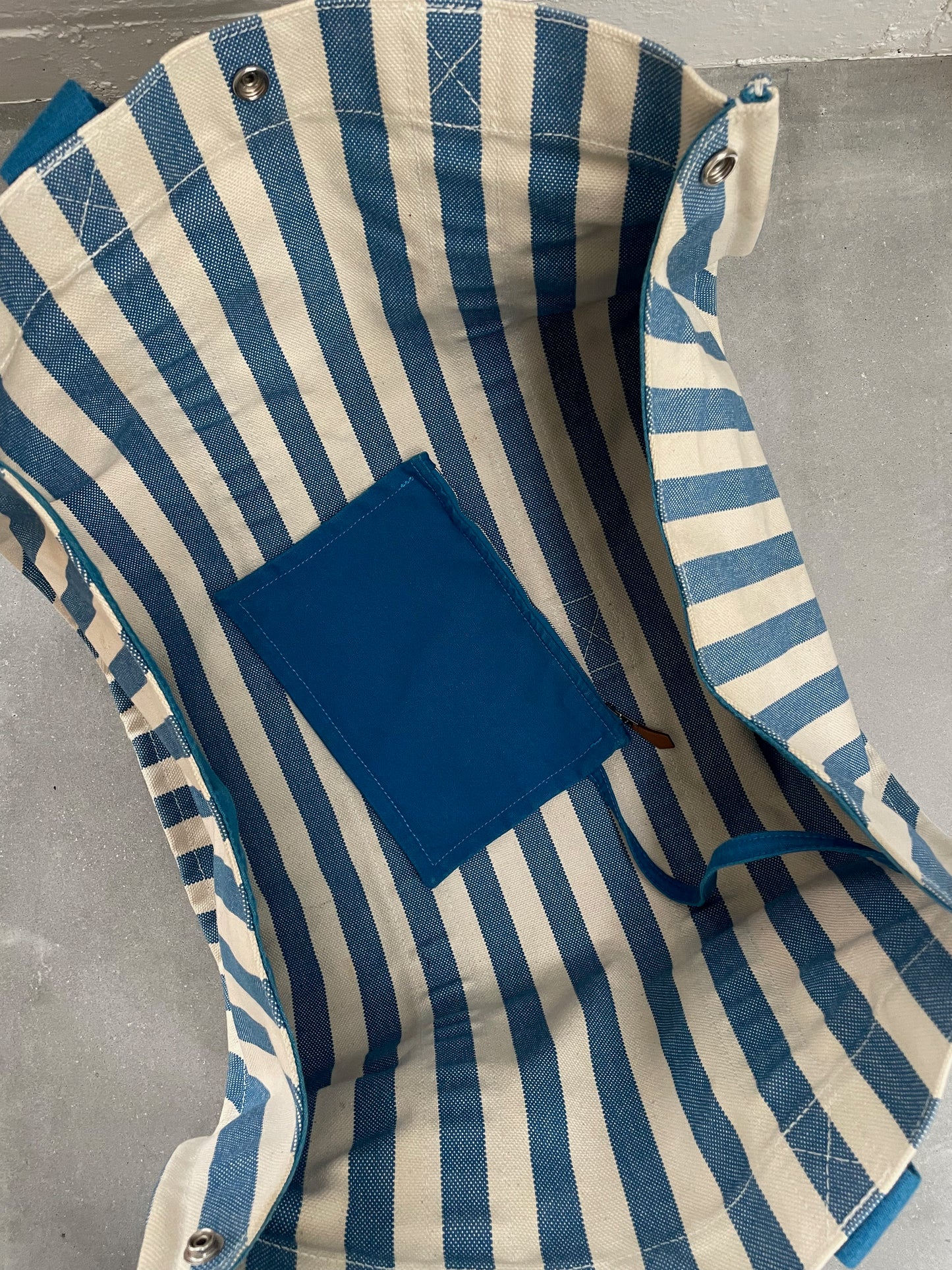 Hermès Stripe Border Cannes MM Tote Bag Blue x White