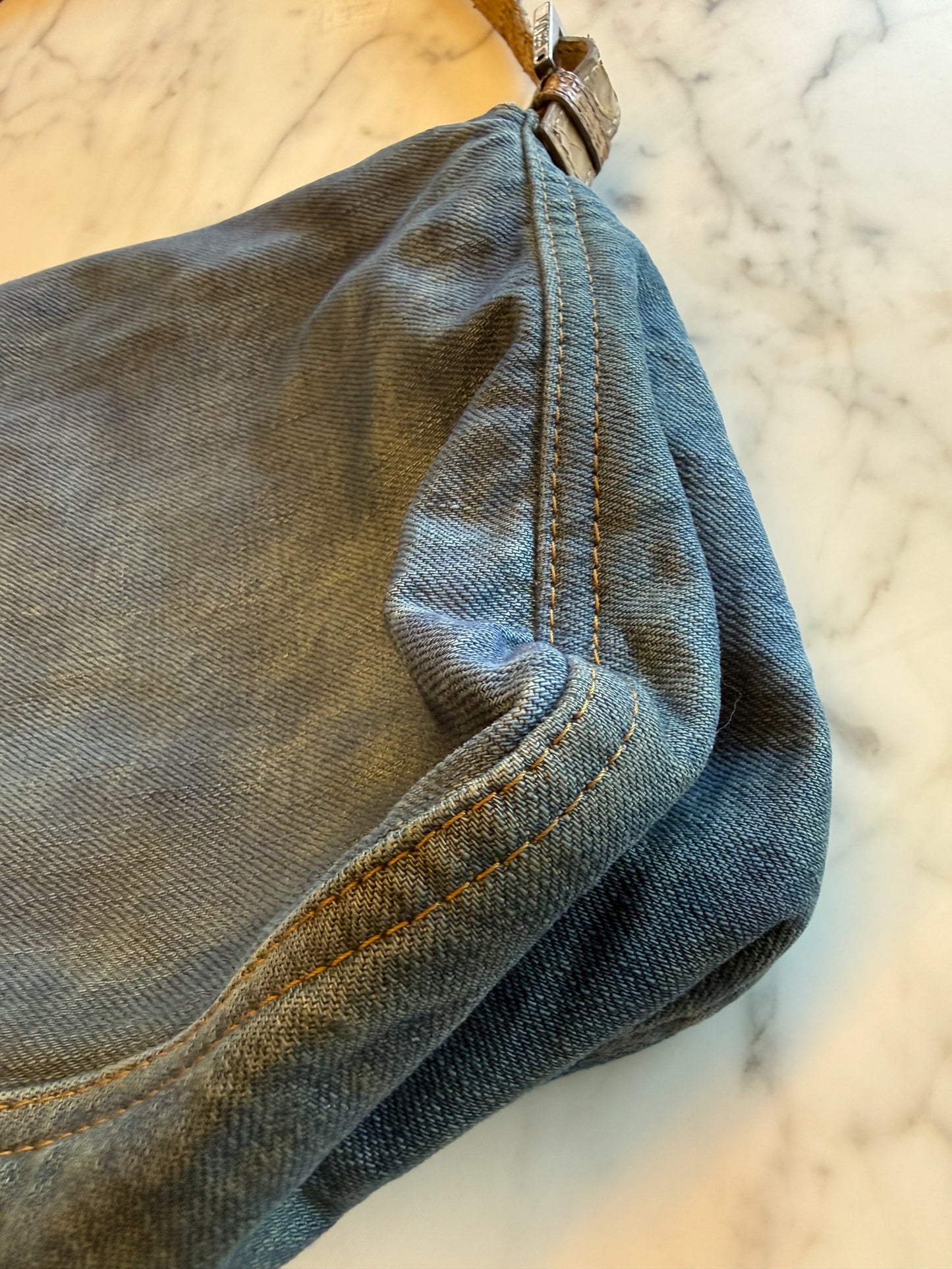 Fendi Denim Mama Baguette with Python Strap and Buckle