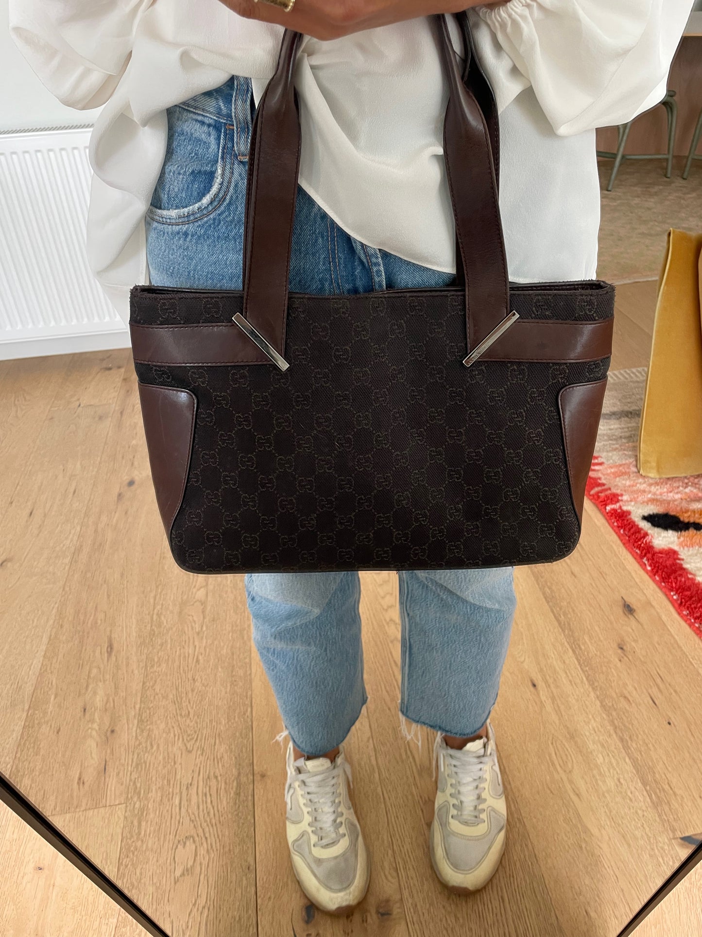 Vintage Brown Gucci Canvas and Leather Tote